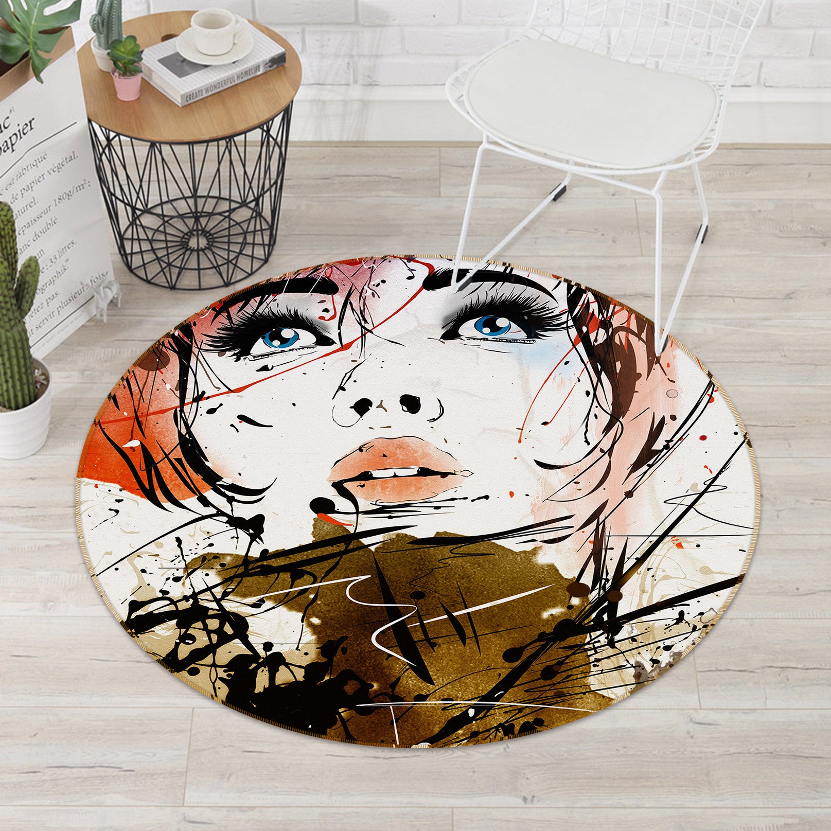 3D Pretty Girl 37019 Round Non Slip Rug Mat