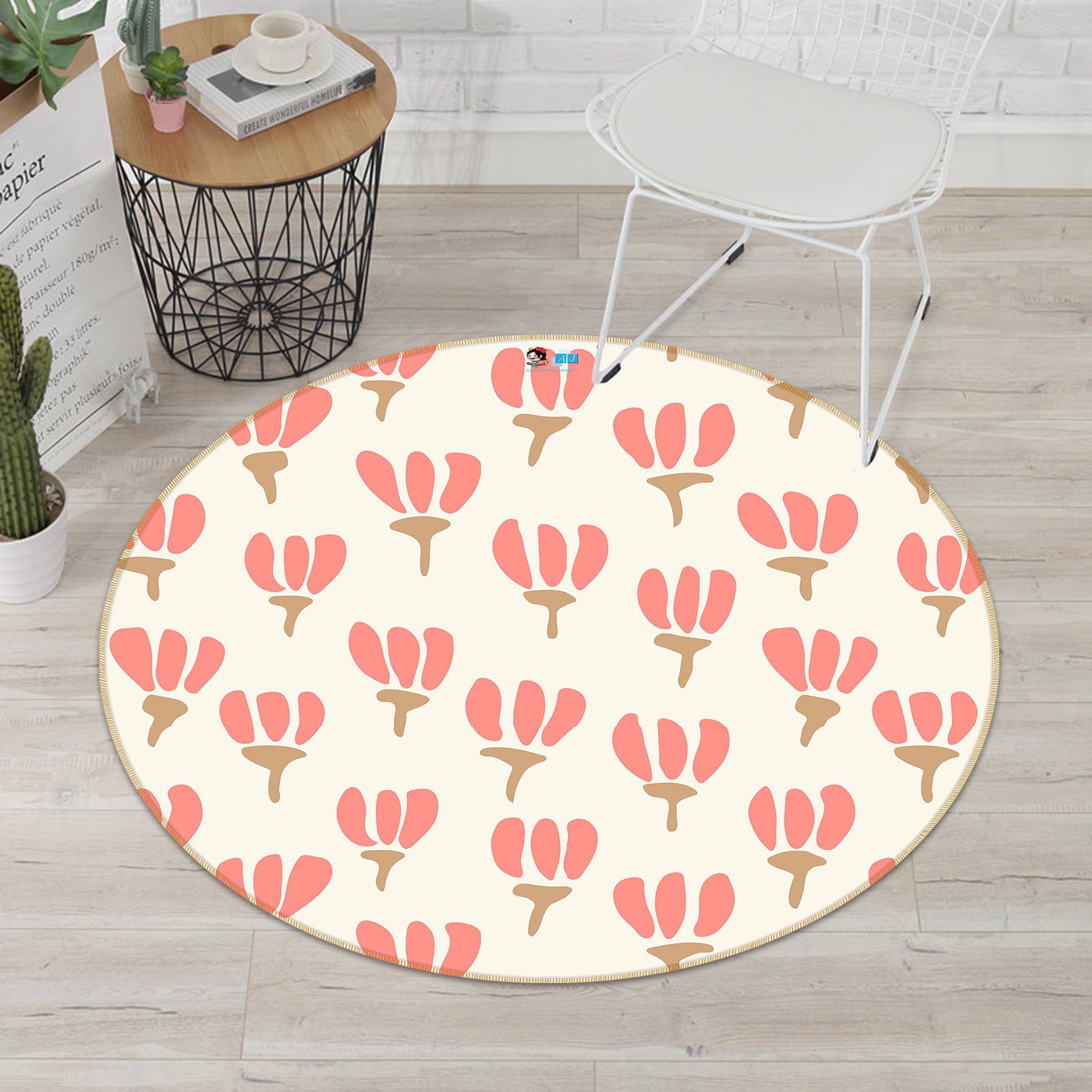 3D Red Pattern Flower 10579 Kashmira Jayaprakash Rug Round Non Slip Rug Mat