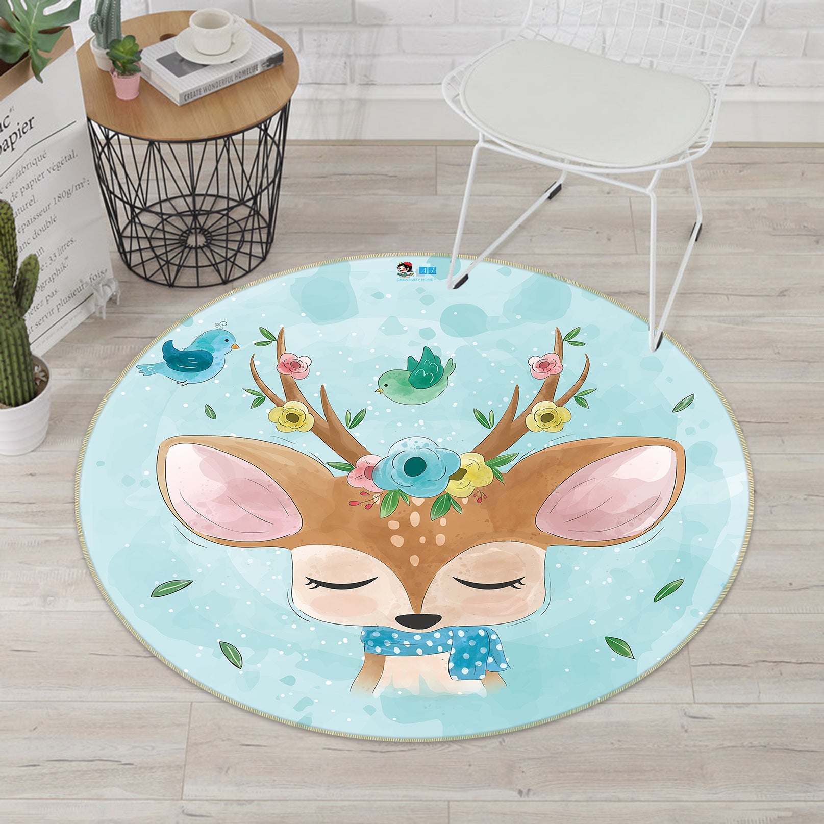 3D Deer 75027 Round Non Slip Rug Mat