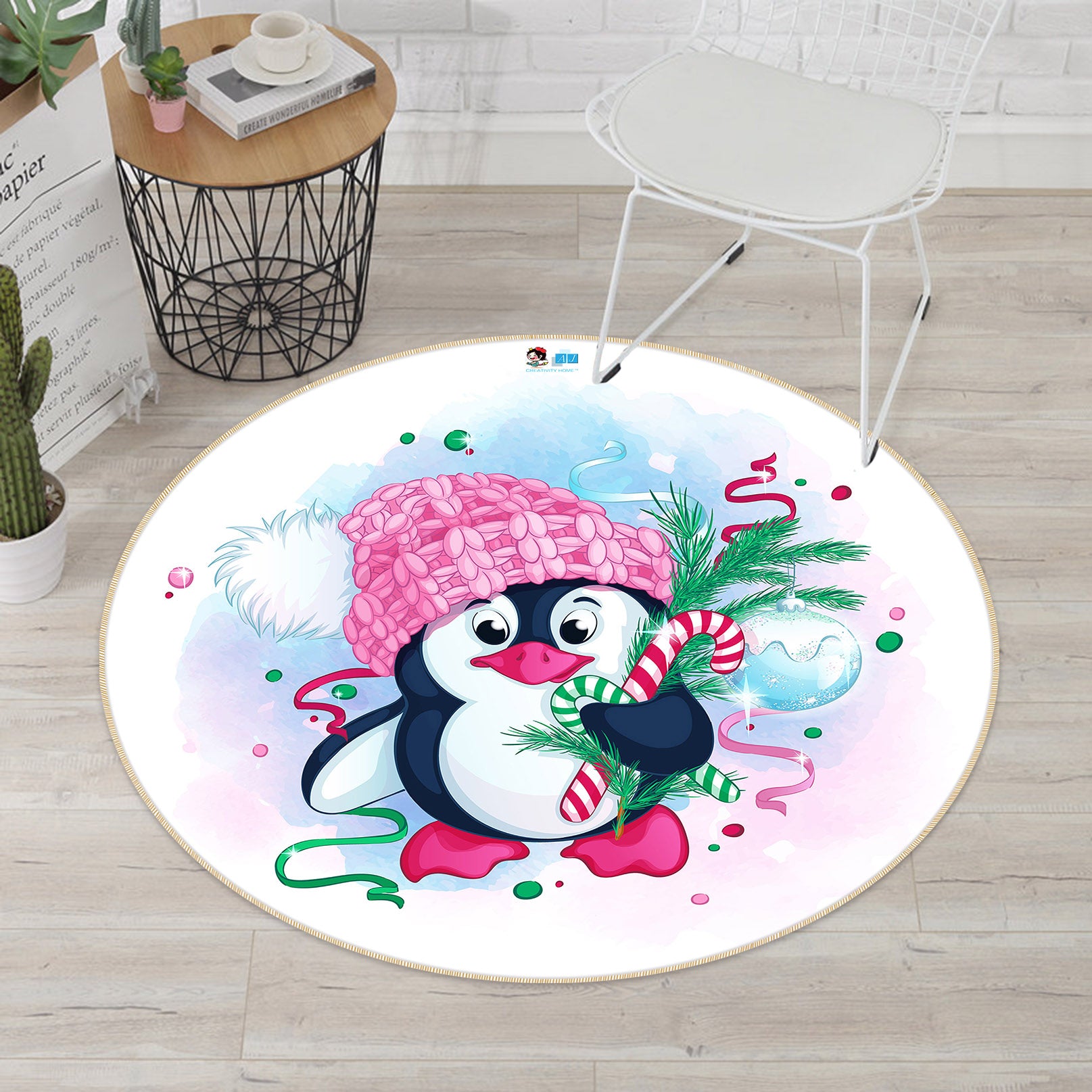 3D Penguin 74237 Round Non Slip Rug Mat