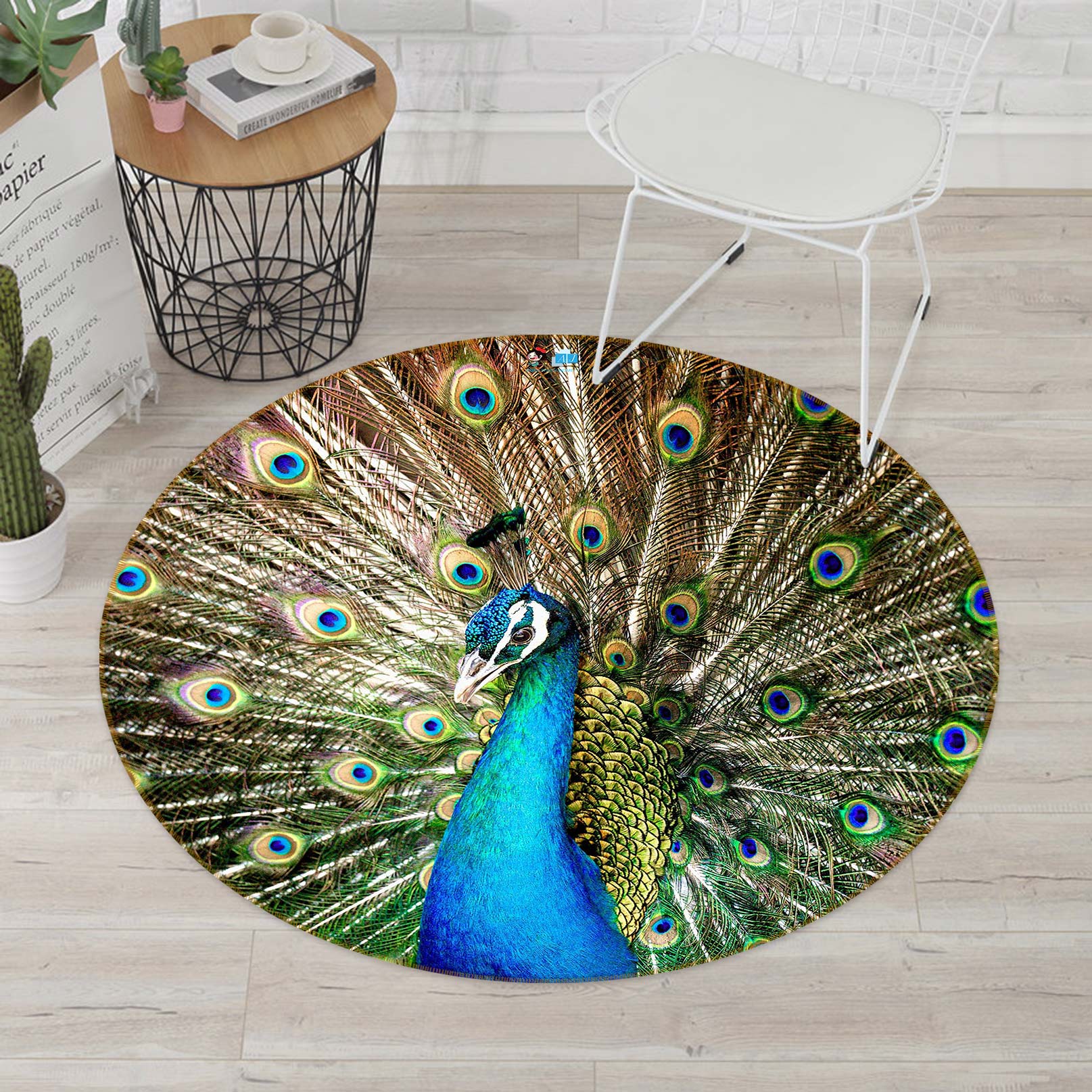 3D Peacock 81159 Round Non Slip Rug Mat