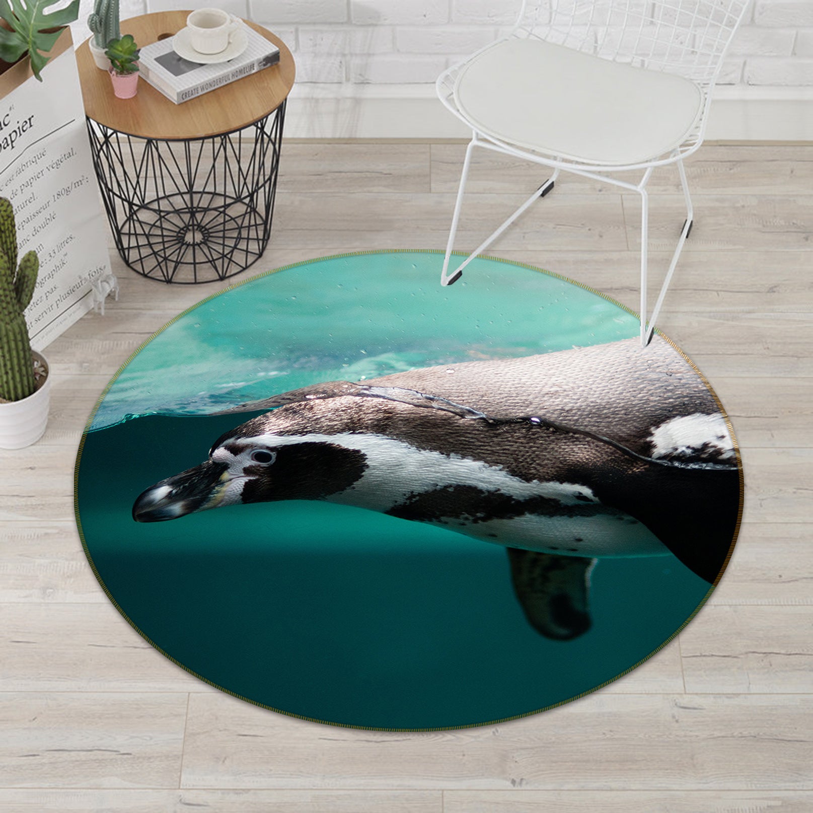 3D Penguin 82262 Animal Round Non Slip Rug Mat