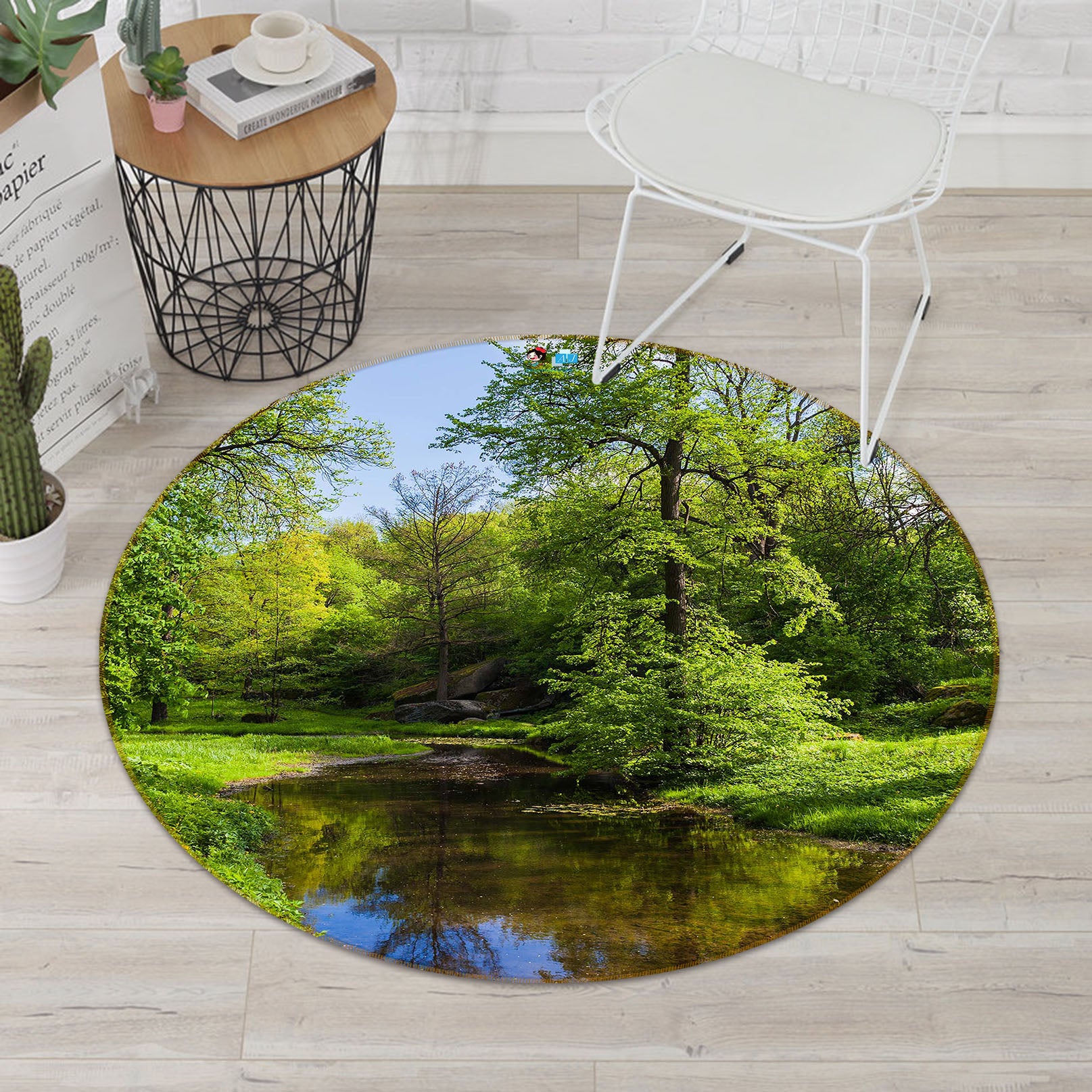 3D Forest Lake 72105 Round Non Slip Rug Mat