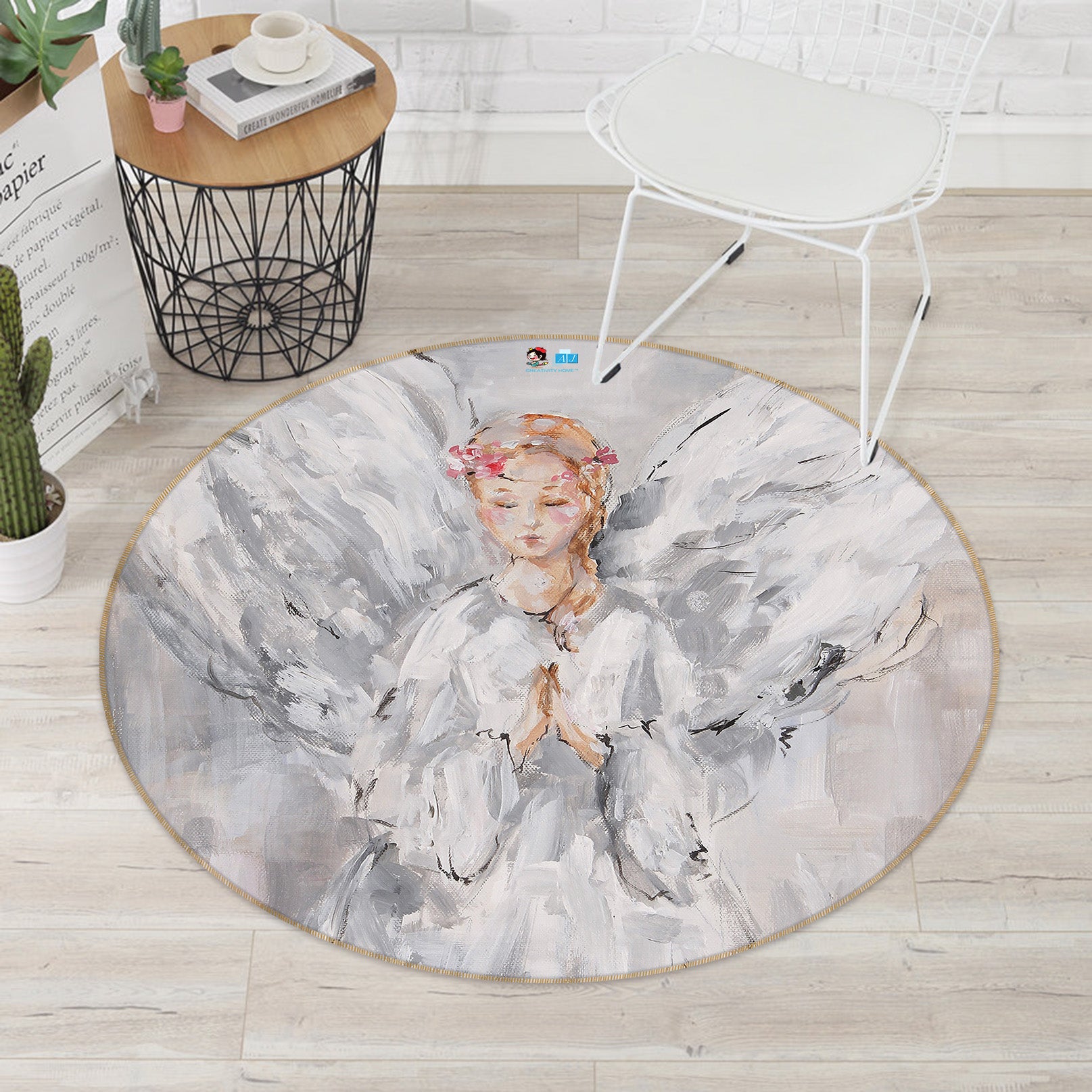 3D Angel Girl With Wings 1092 Debi Coules Rug Round Non Slip Rug Mat