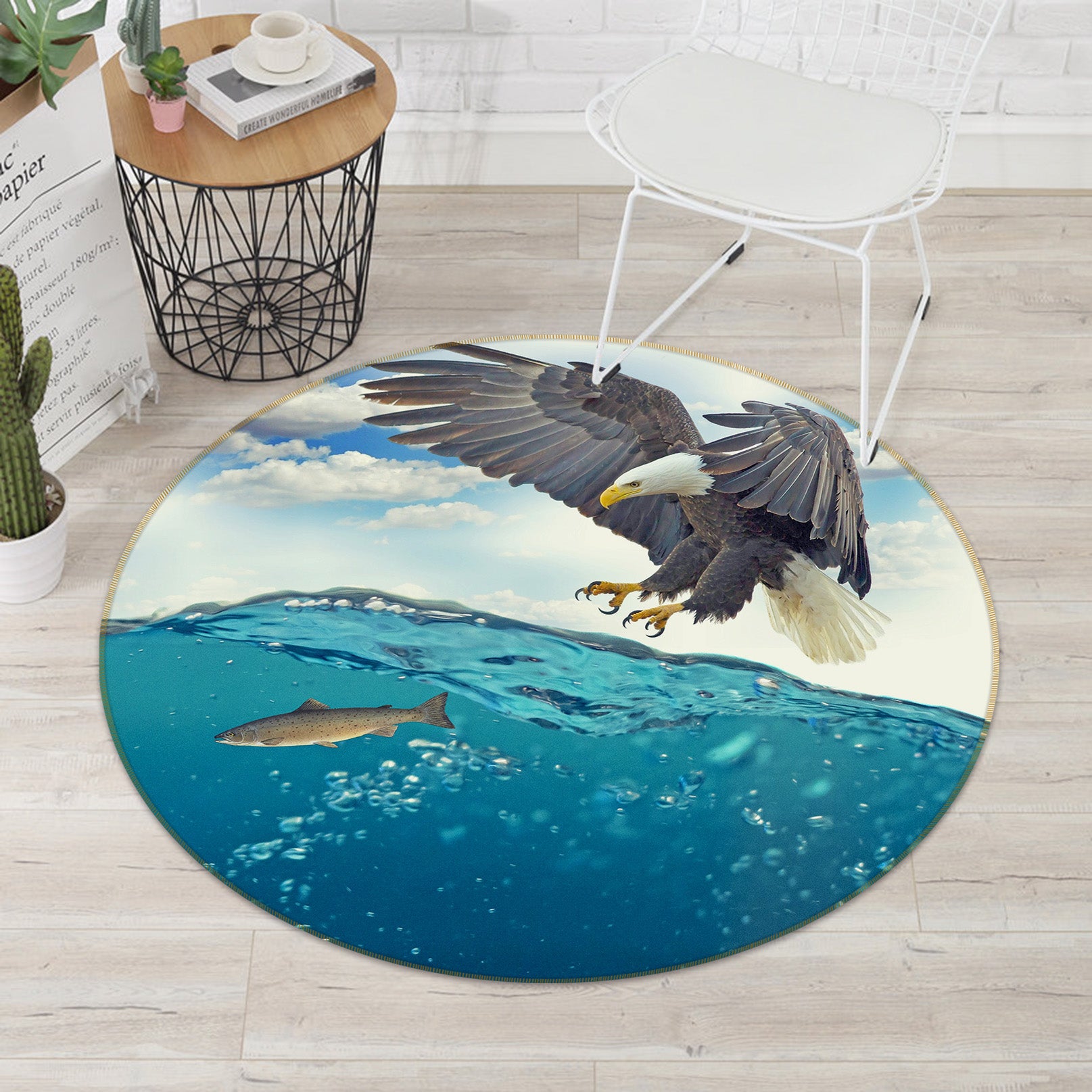 3D Eagle Fish 82058 Animal Round Non Slip Rug Mat