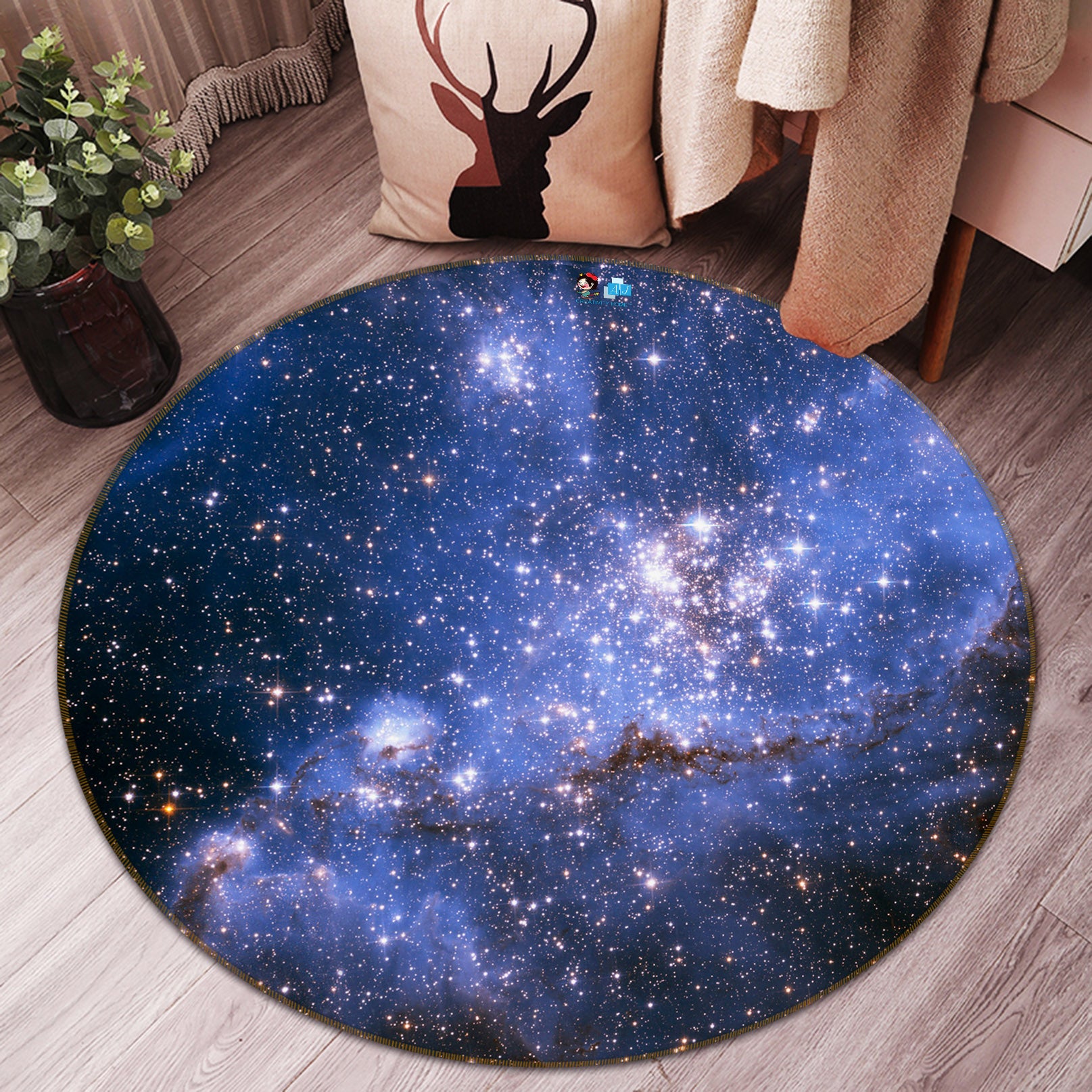 3D Purple Starry Sky 74092 Round Non Slip Rug Mat