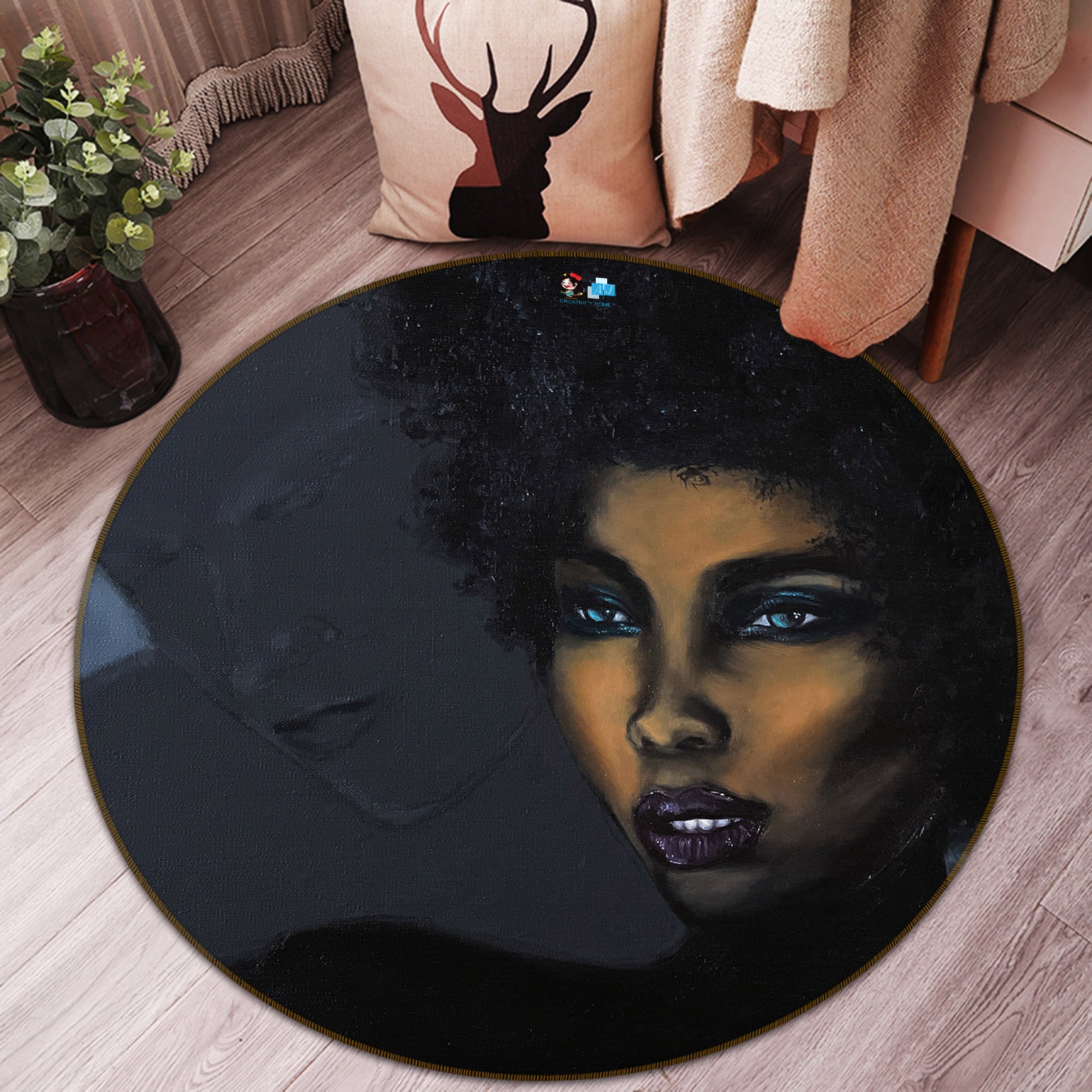 3D Black Woman 9737 Marina Zotova Rug Round Non Slip Rug Mat
