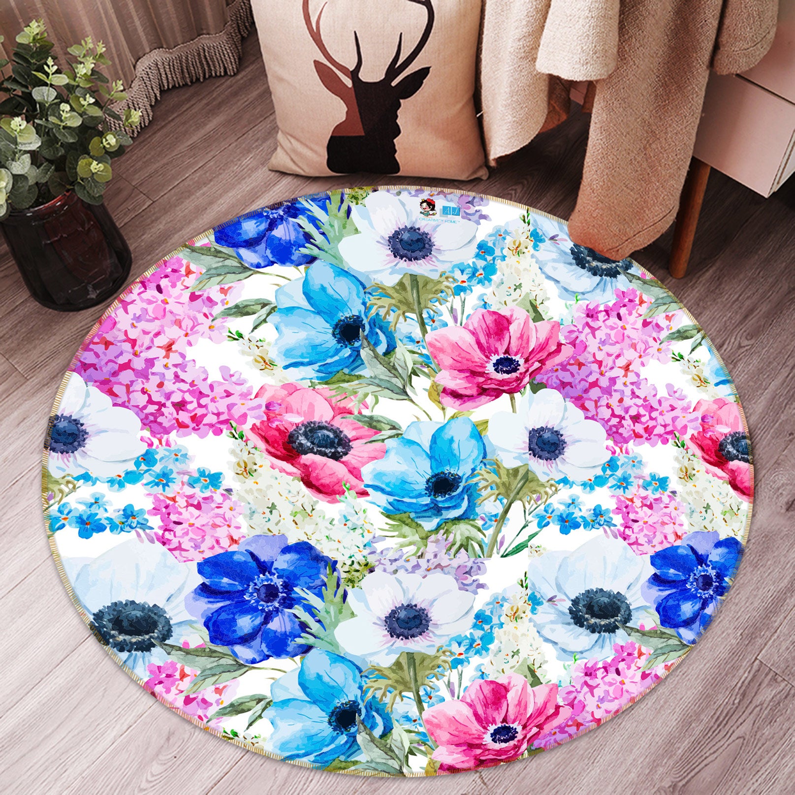 3D Flower Bush 81260 Round Non Slip Rug Mat