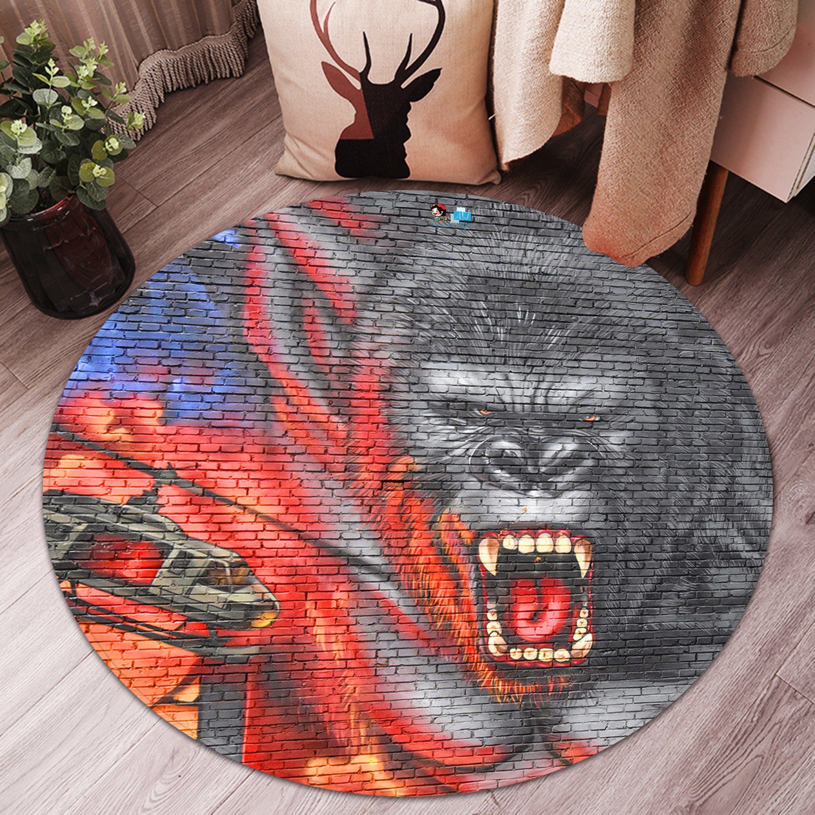 3D Chimpanzee 394 Round Non Slip Rug Mat Mat AJ Creativity Home 