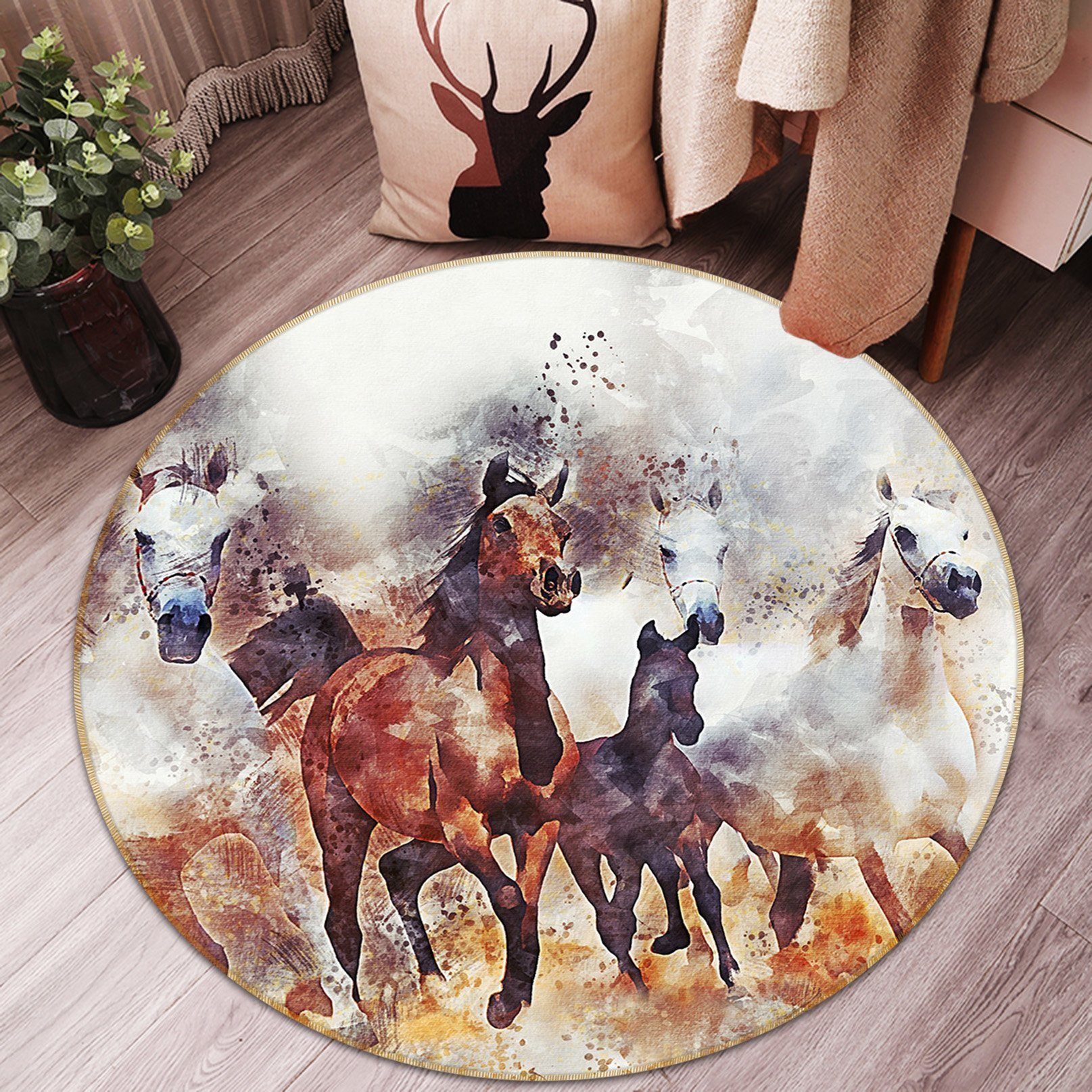 3D Running Horse Group 066 Animal Round Non Slip Rug Mat Mat AJ Creativity Home 