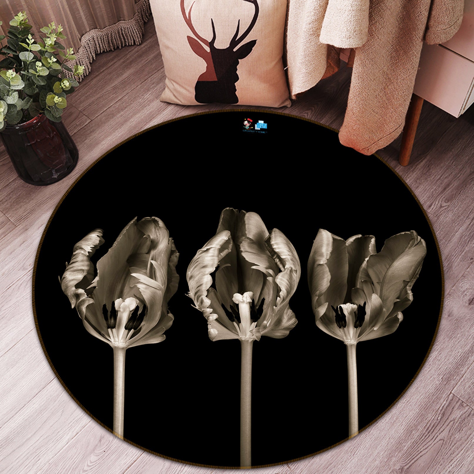 3D Blooming Flowers 7507 Assaf Frank Rug Round Non Slip Rug Mat