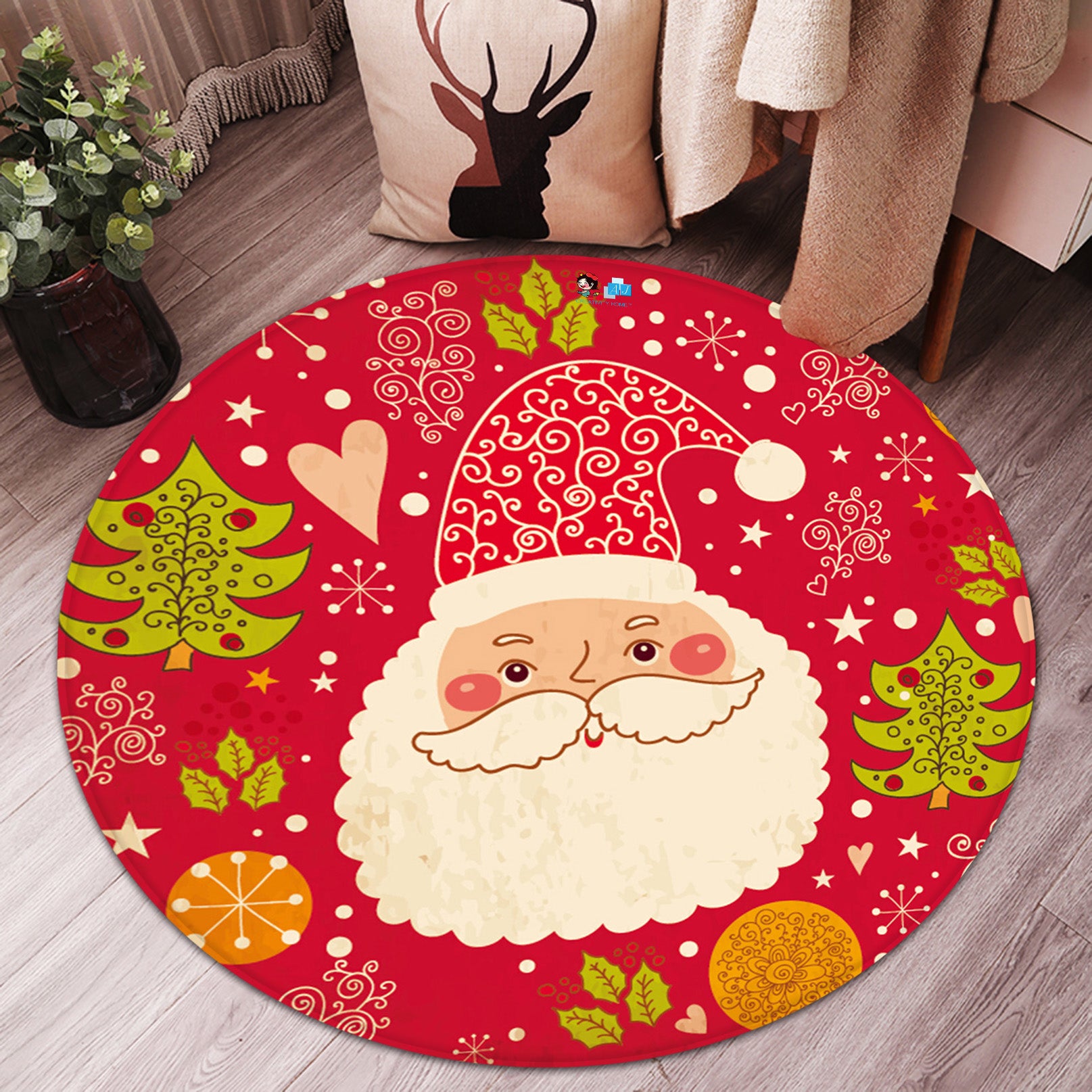 3D Santa Claus 66030 Christmas Round Non Slip Rug Mat Xmas