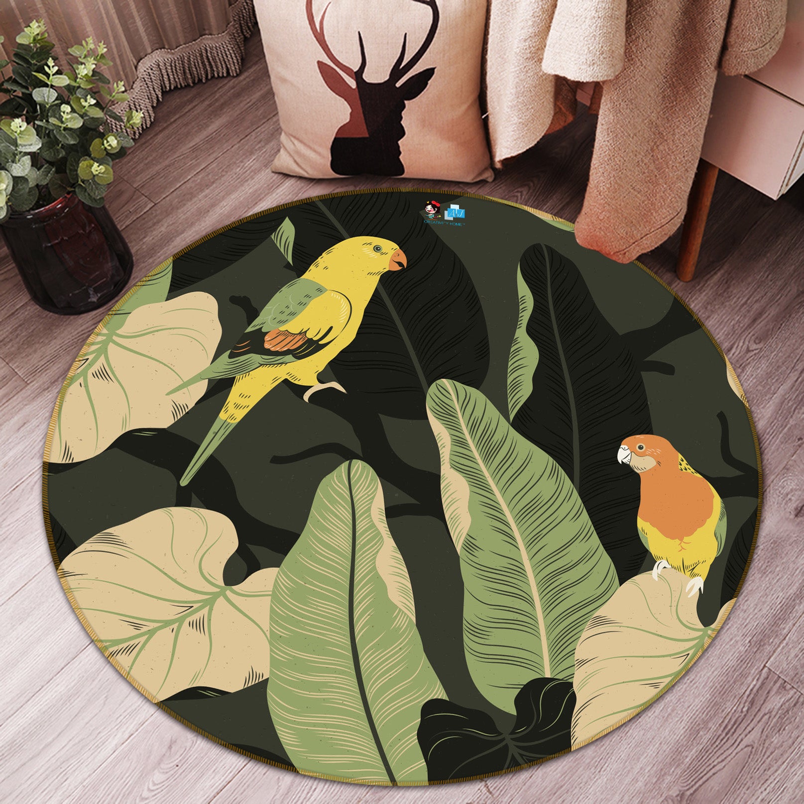 3D Leaf Parrot 64081 Round Non Slip Rug Mat