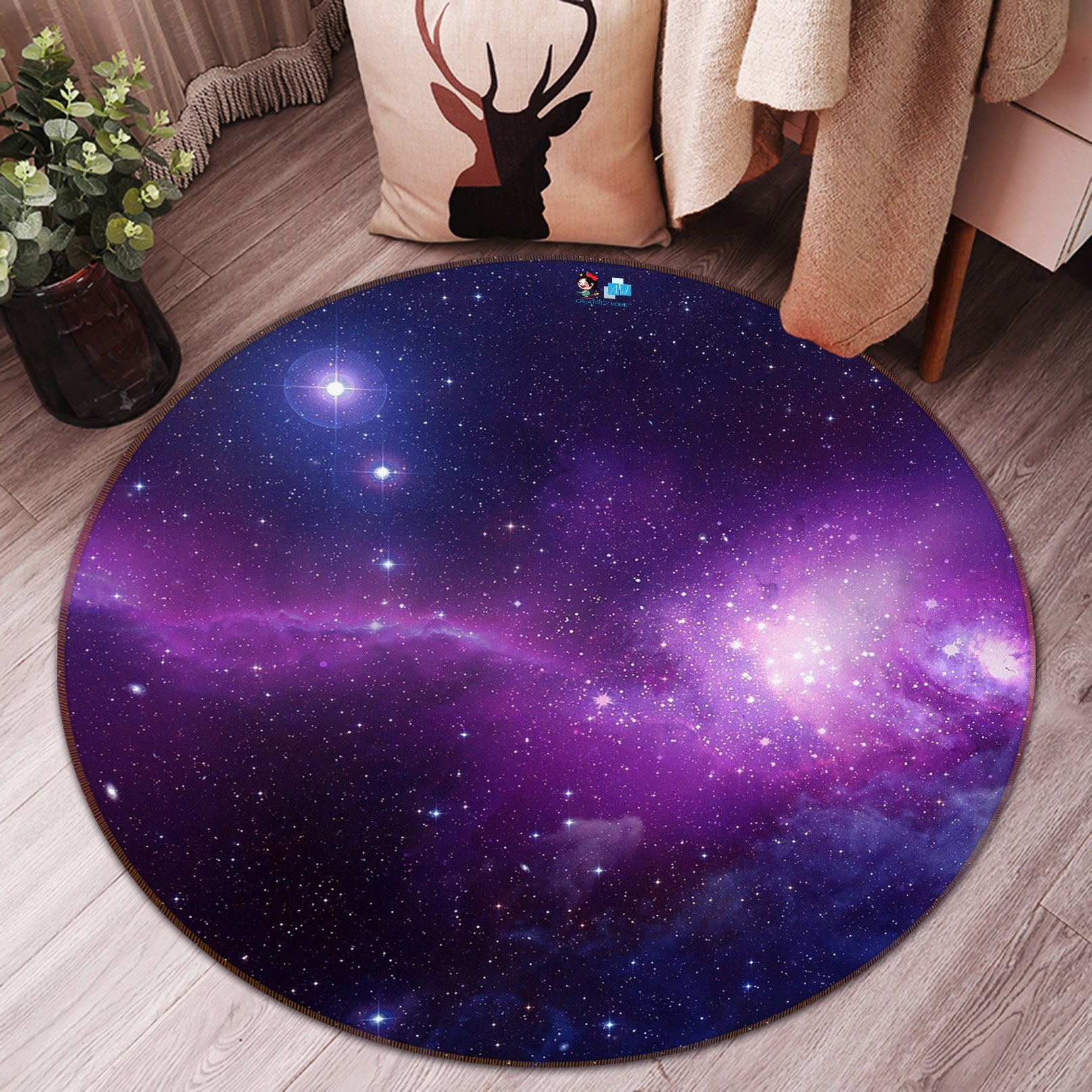3D Purple Starry Sky 74102 Round Non Slip Rug Mat