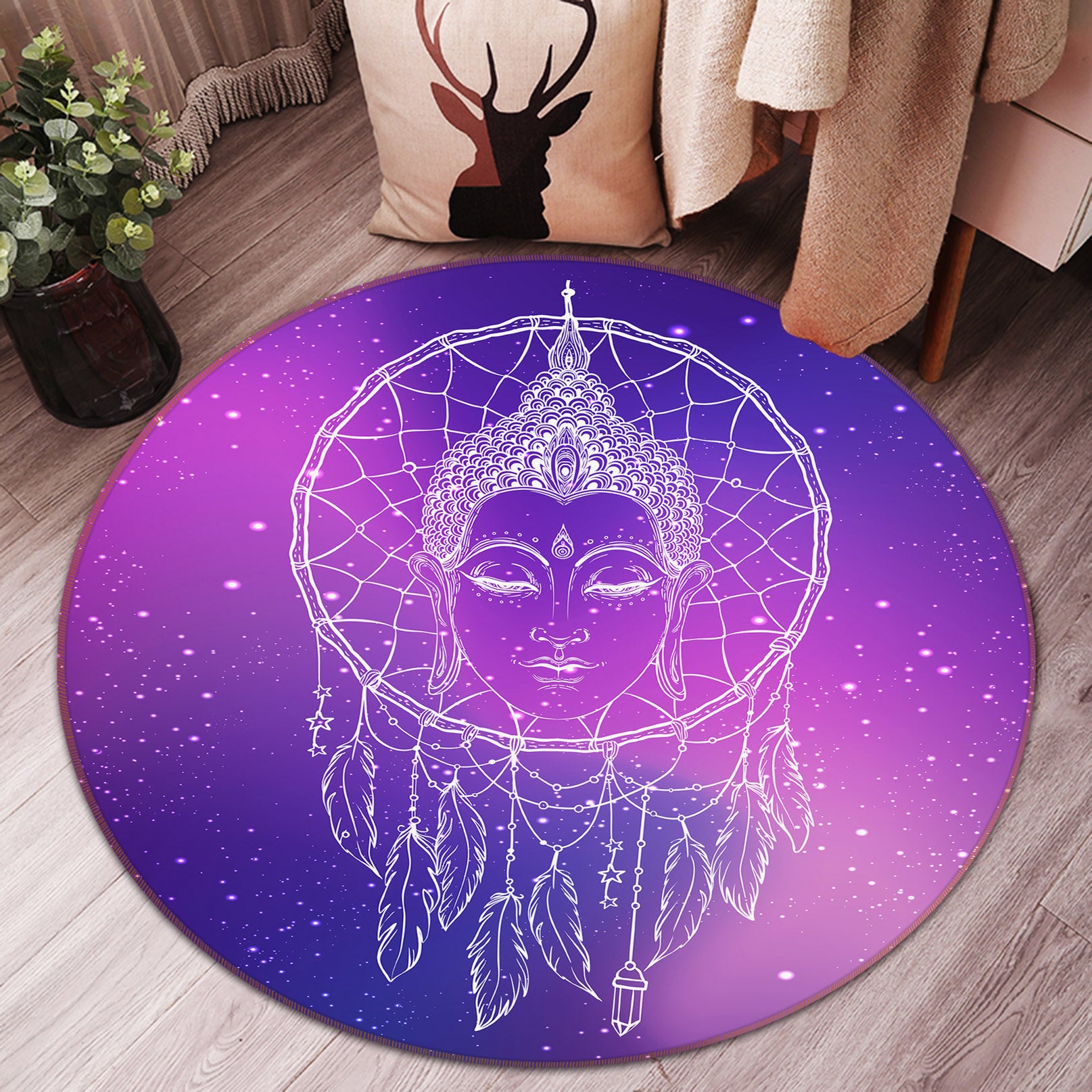 3D Buddha Dreamcatcher 29052 Round Non Slip Rug Mat