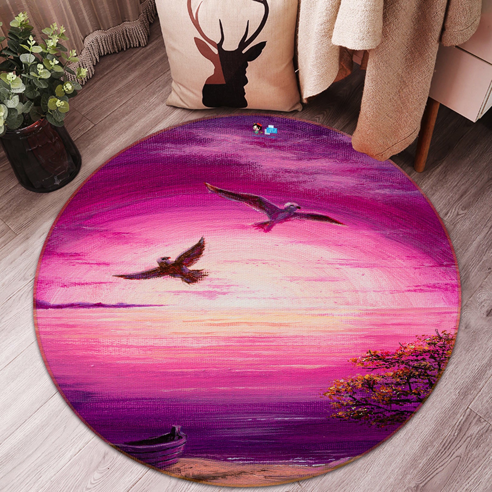 3D Pink Sky Eagle 18141 Marina Zotova Rug Round Non Slip Rug Mat