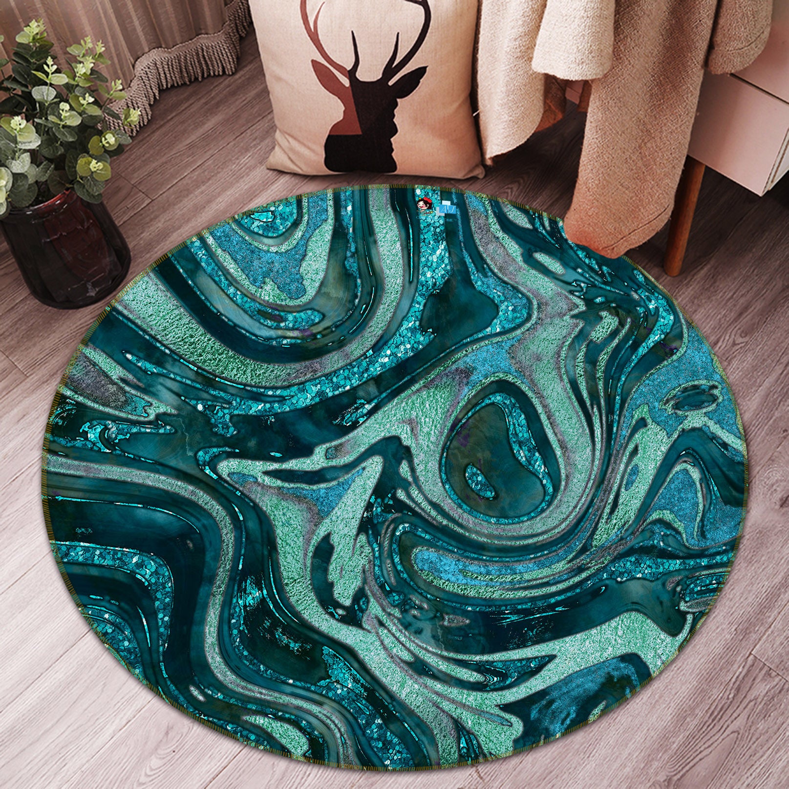 3D Dark Green Texture 83054 Andrea haase Rug Round Non Slip Rug Mat