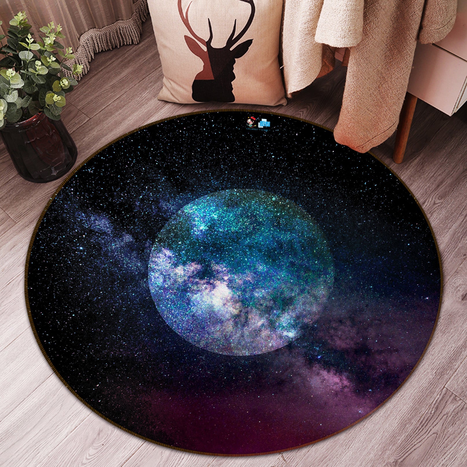 3D Starry Moon 83080 Andrea haase Rug Round Non Slip Rug Mat