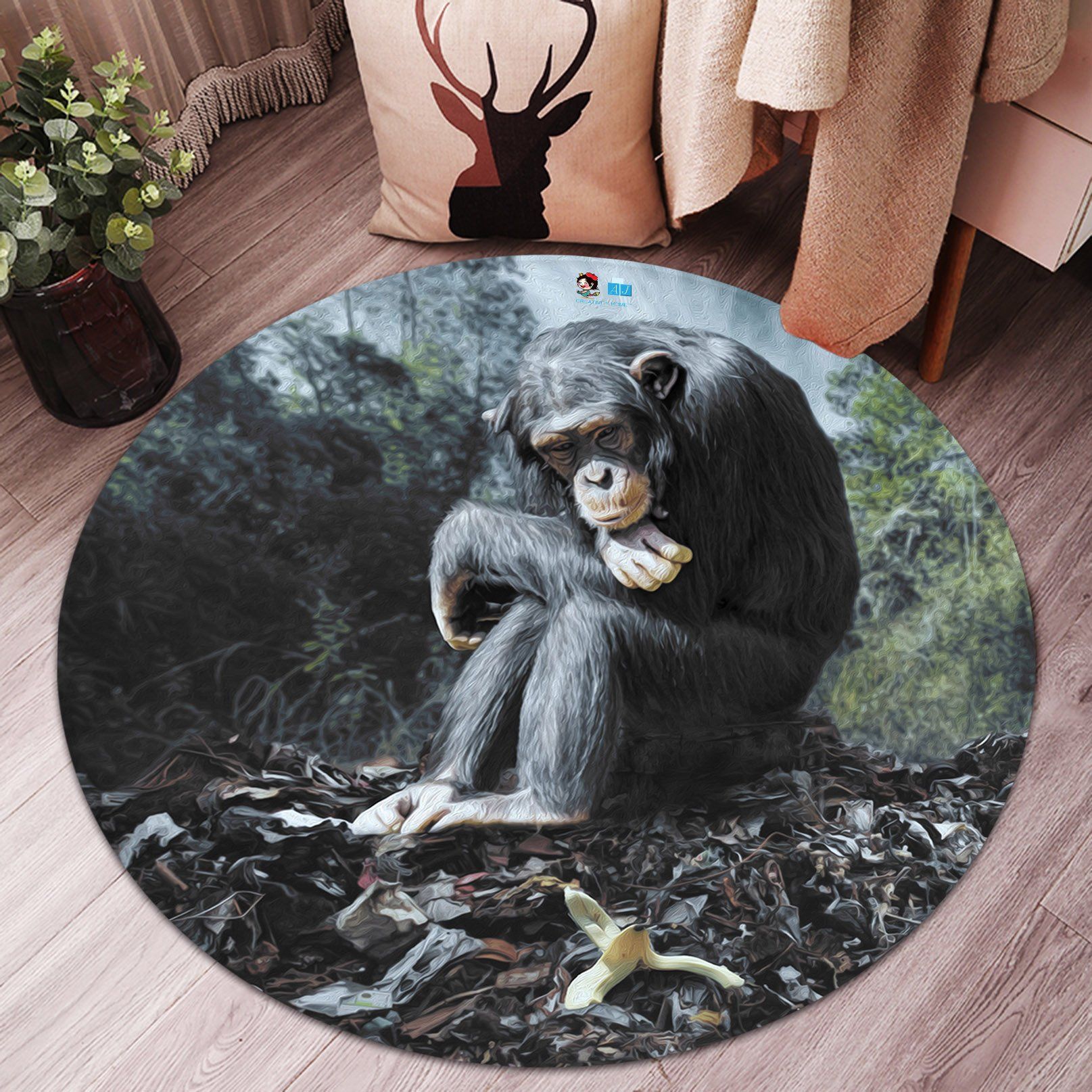 3D Chimpanzee 527 Round Non Slip Rug Mat Mat AJ Creativity Home 