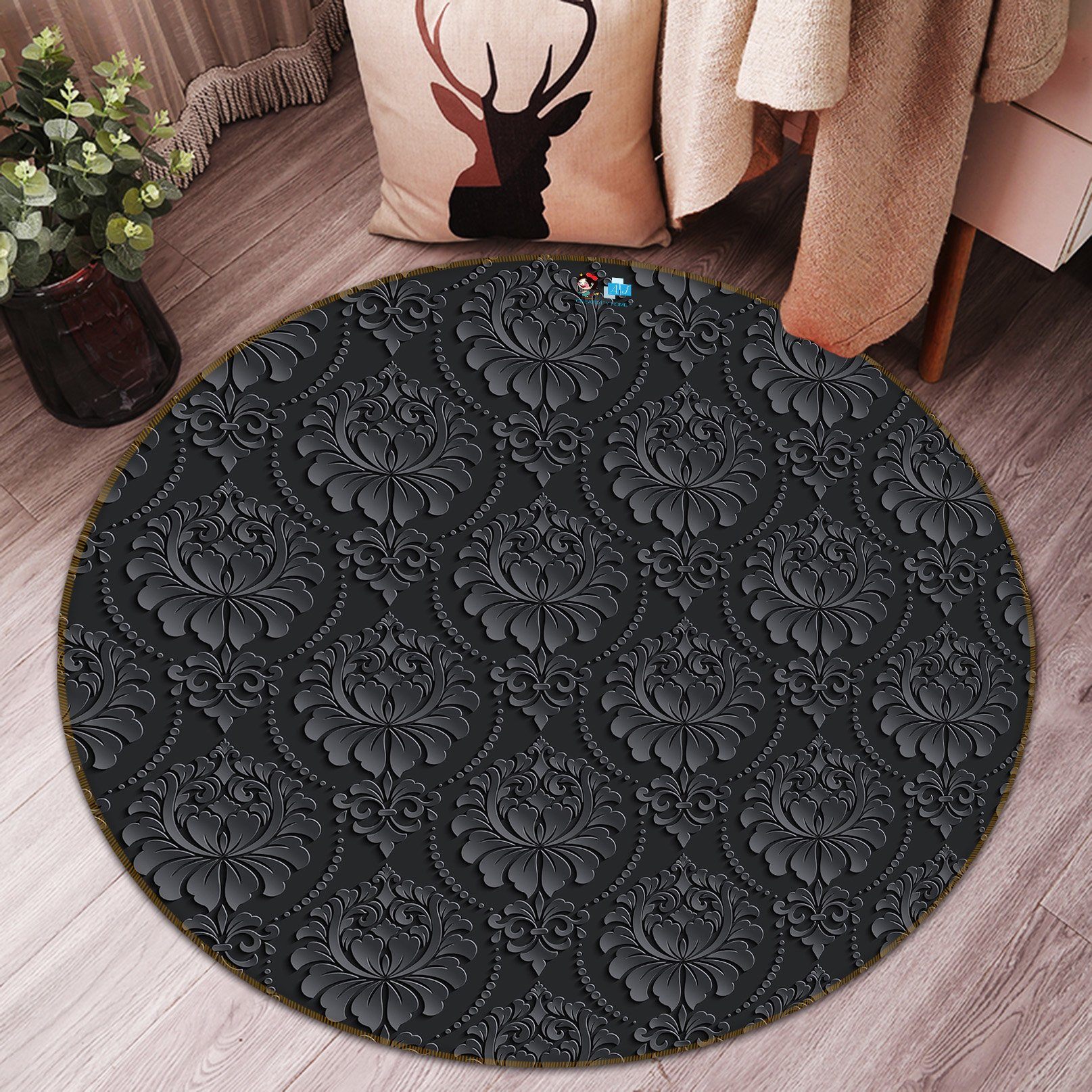 3D Black Darker 5444 Round Non Slip Rug Mat Mat AJ Creativity Home 