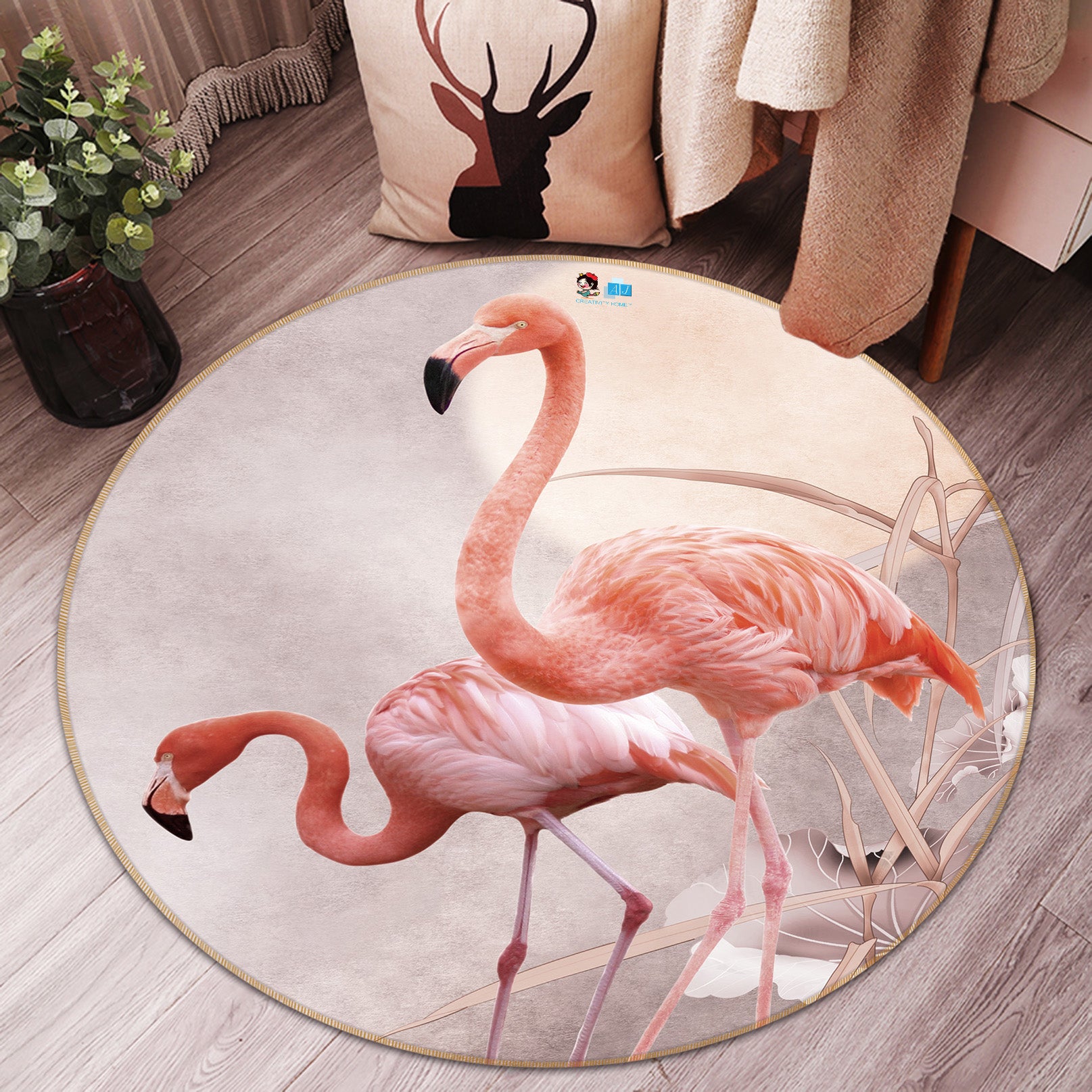 3D Flamingo 71297 Round Non Slip Rug Mat