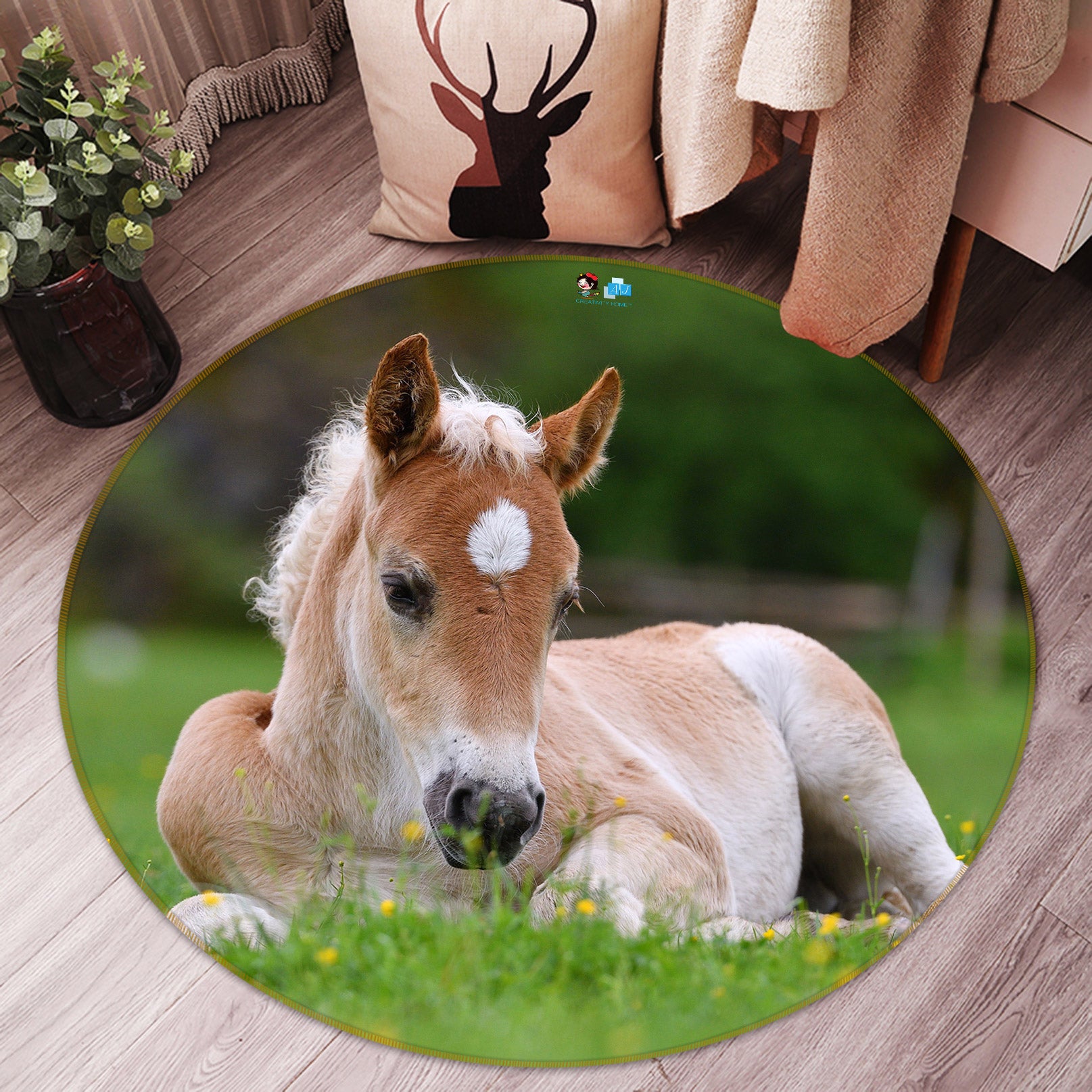 3D Pony 72184 Round Non Slip Rug Mat