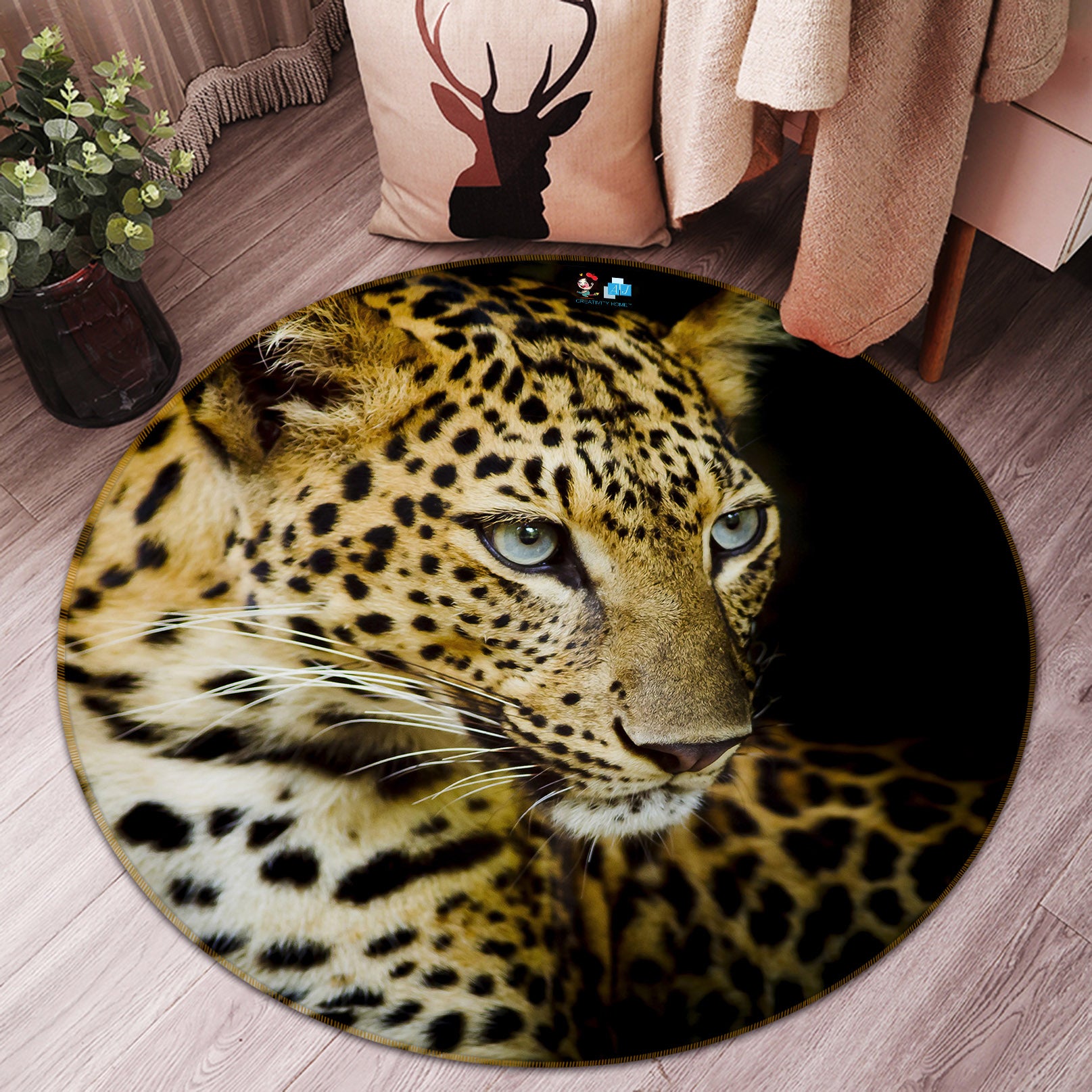 3D Leopard 74009 Round Non Slip Rug Mat
