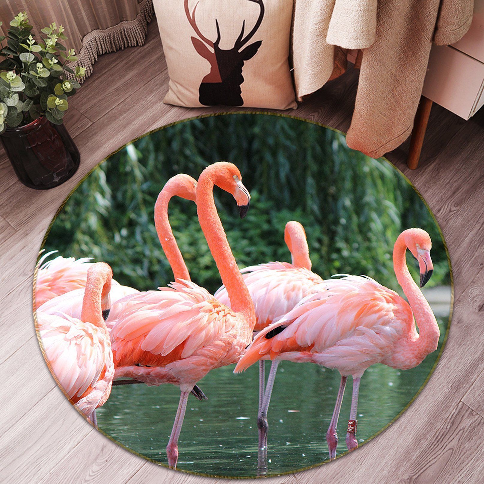 3D Flamingo Lake 042 Animal Round Non Slip Rug Mat Mat AJ Creativity Home 