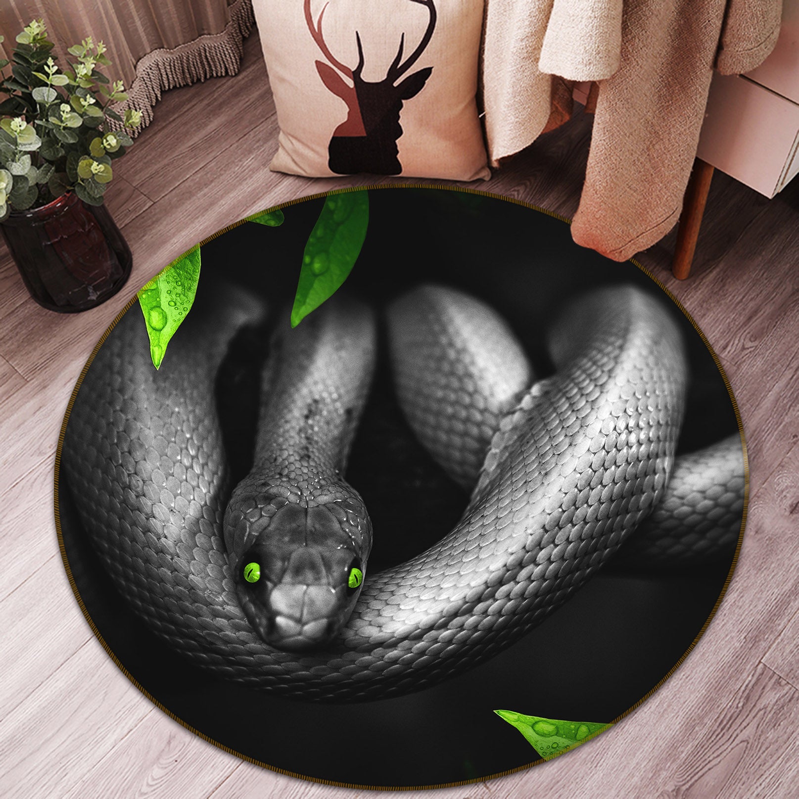 3D Snake 82047 Animal Round Non Slip Rug Mat