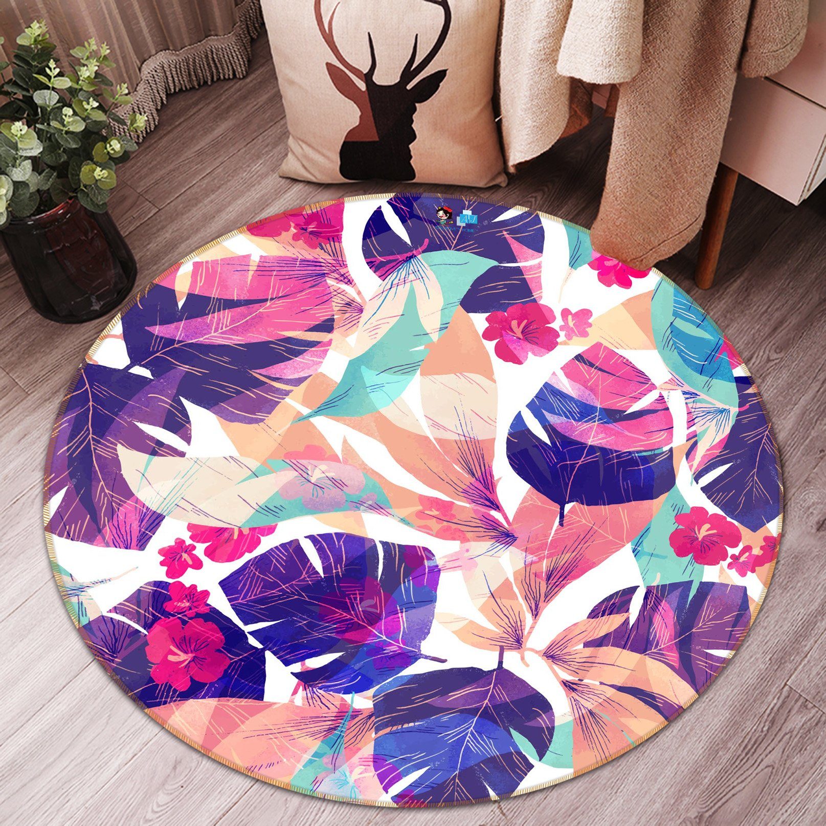 3D Colored Leaves 218 Round Non Slip Rug Mat Mat AJ Creativity Home 