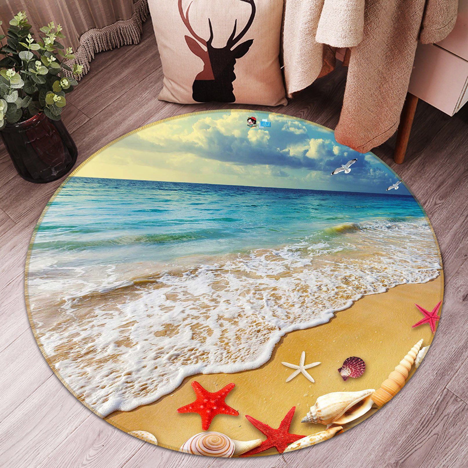 3D Beach Starfish 040 Round Non Slip Rug Mat Mat AJ Creativity Home 