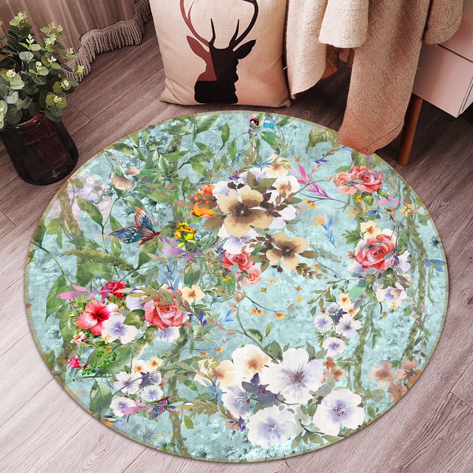 3D Flowers 71248 Round Non Slip Rug Mat