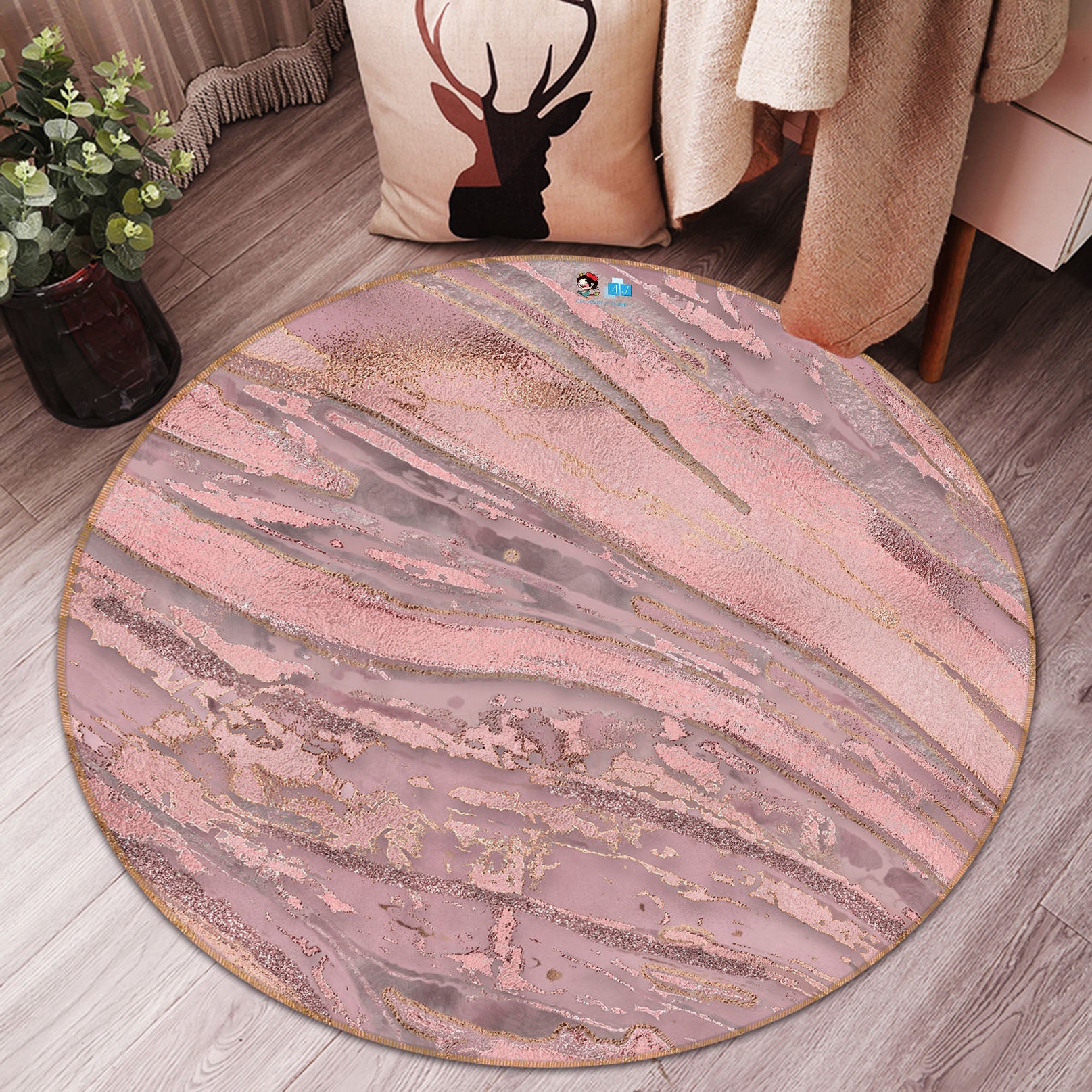 3D Brown Texture 83064 Andrea haase Rug Round Non Slip Rug Mat