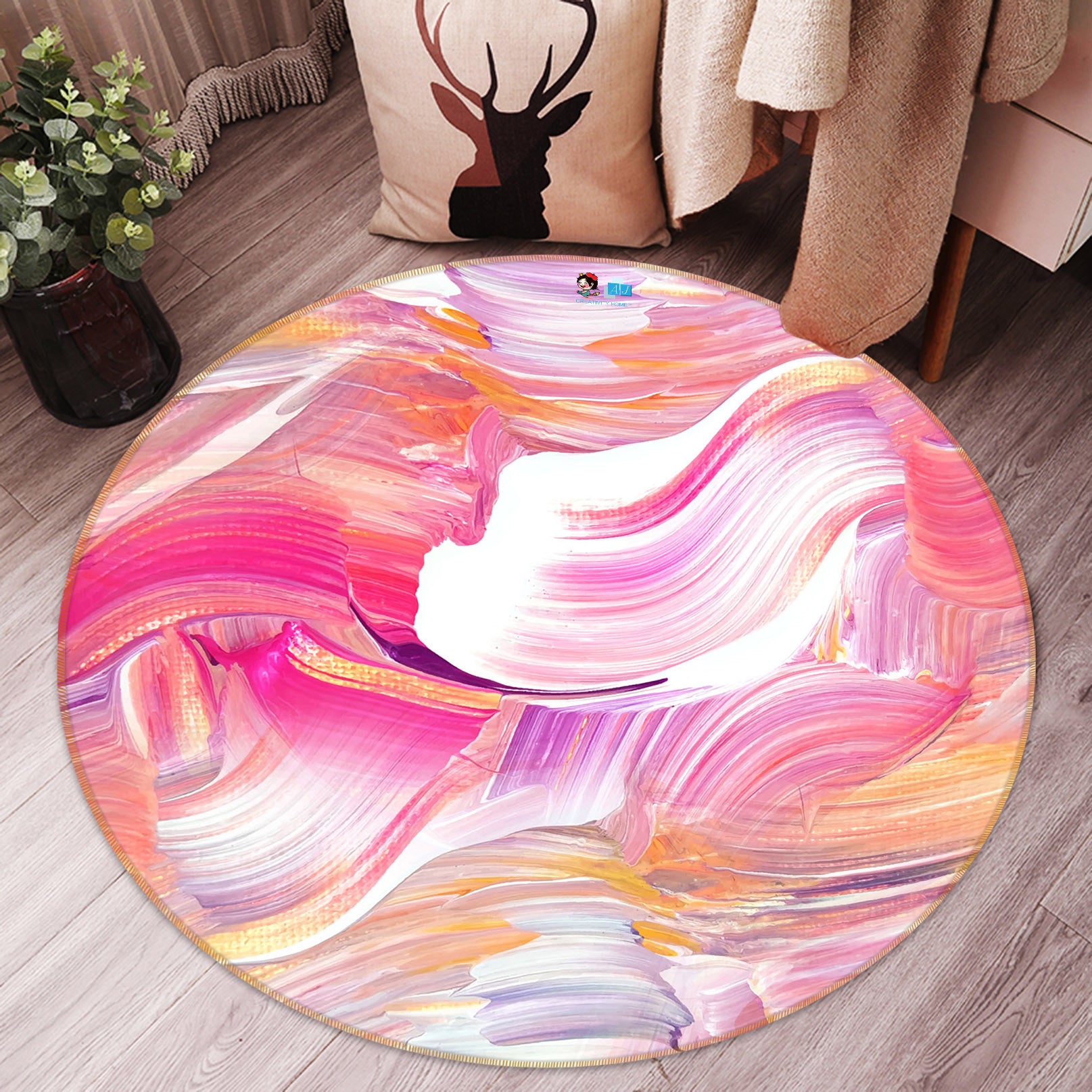 3D Pink Pattern 71272 Round Non Slip Rug Mat