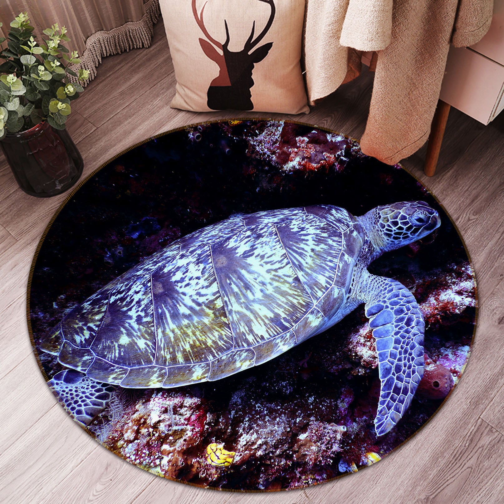 3D Sea Turtle 82041 Animal Round Non Slip Rug Mat