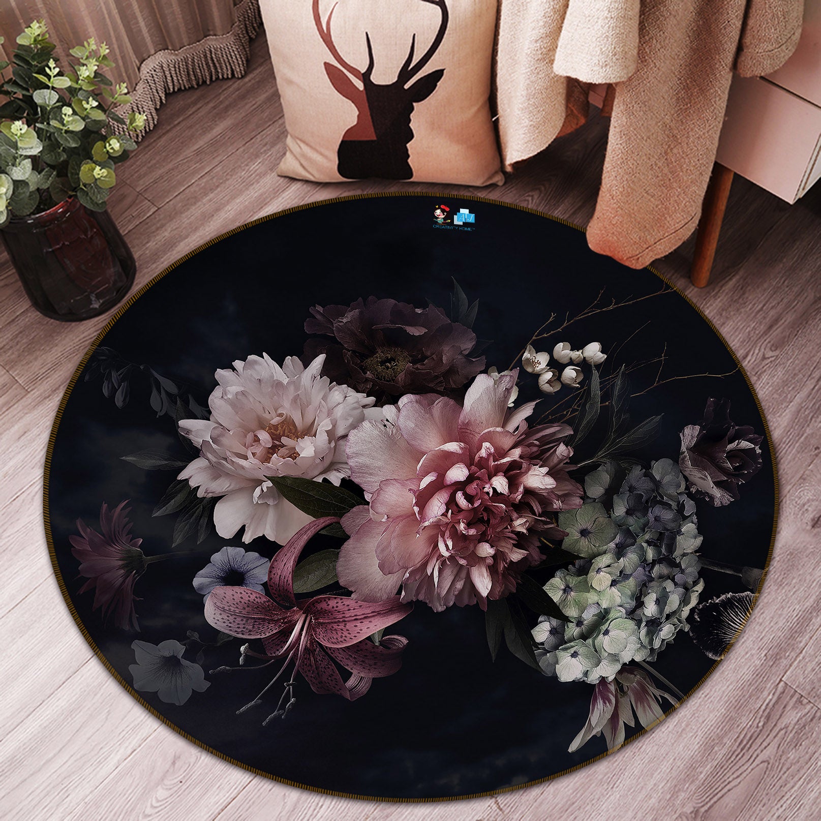 3D Flowers 71148 Round Non Slip Rug Mat