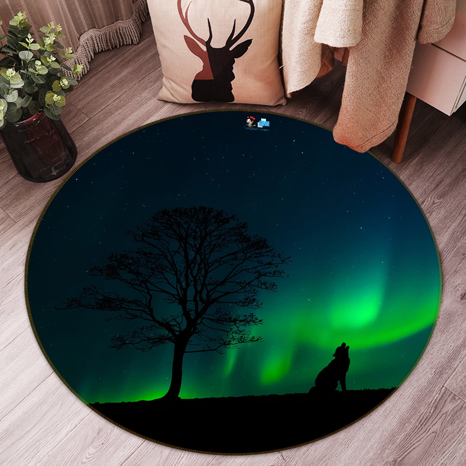3D Green Light Trees 81199 Round Non Slip Rug Mat
