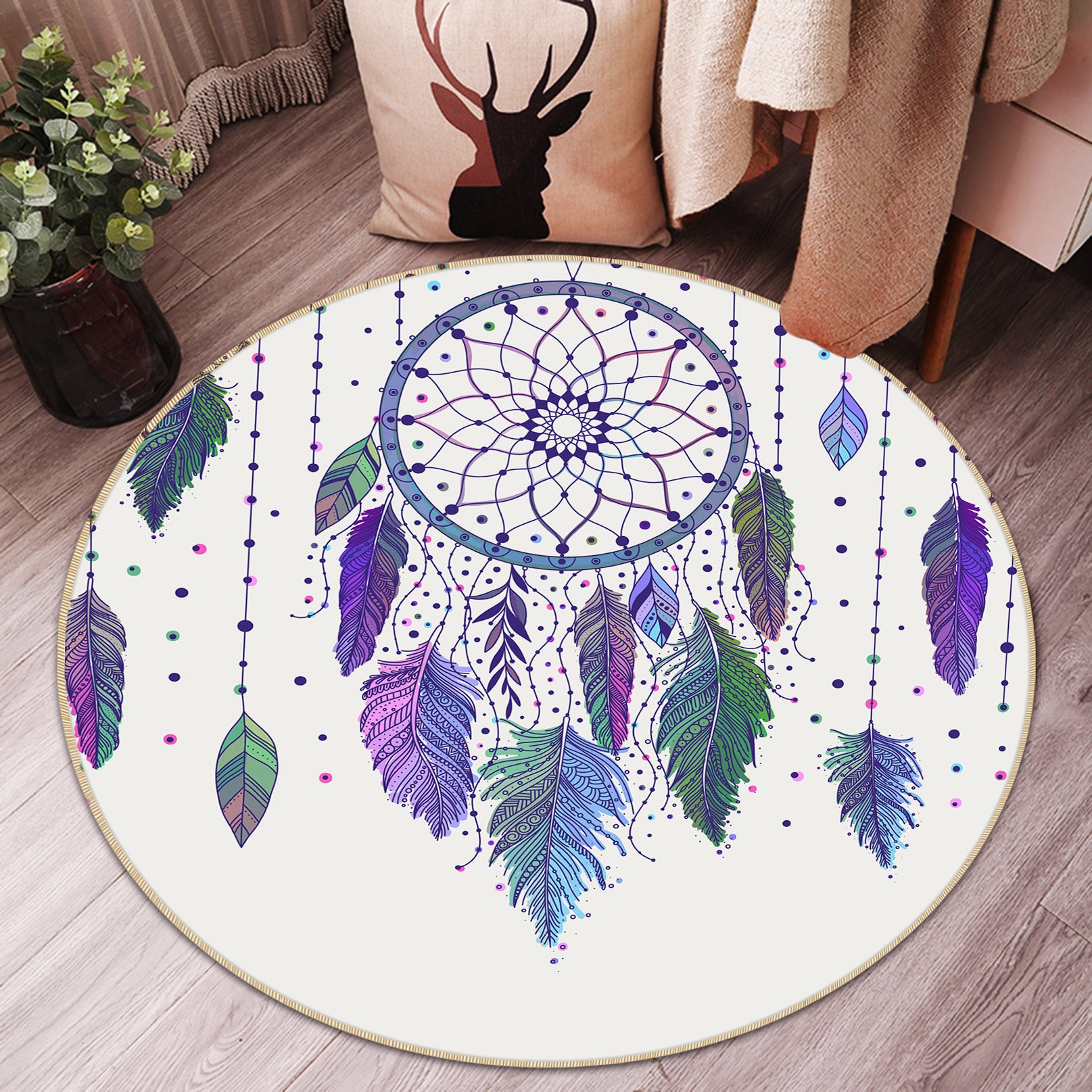 3D Dreamcatcher 29009 Round Non Slip Rug Mat
