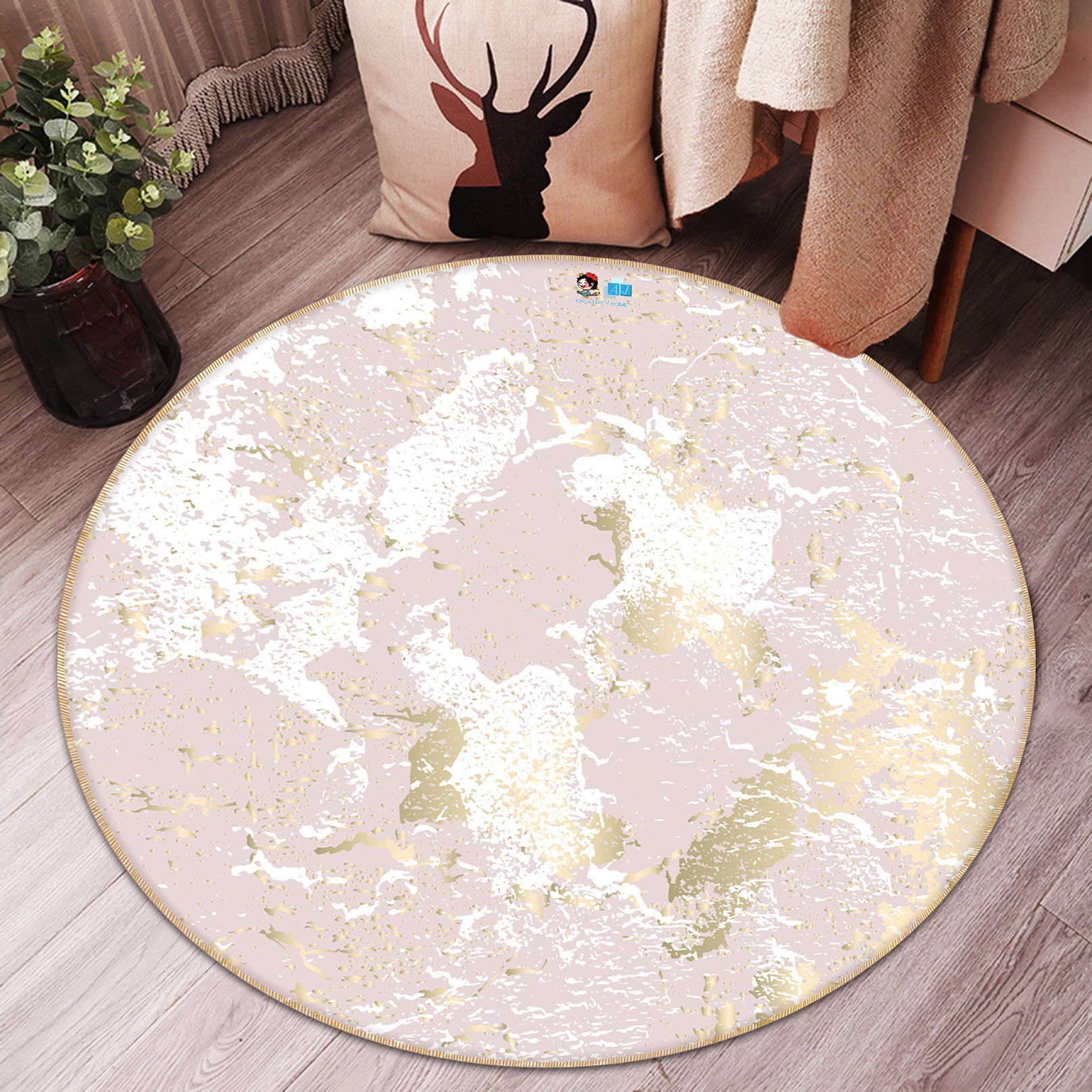 3D White And Pink Marble 735 Round Non Slip Rug Mat Mat AJ Creativity Home 