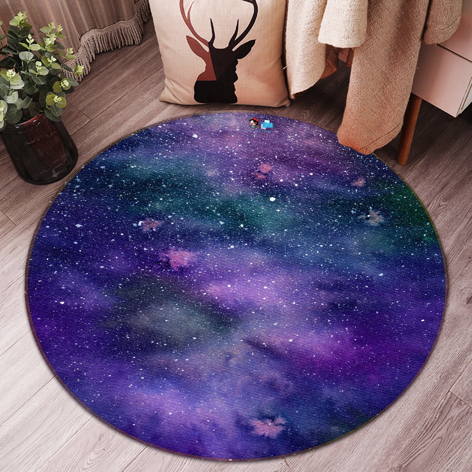 3D Purple Starry Sky 69076 Round Non Slip Rug Mat