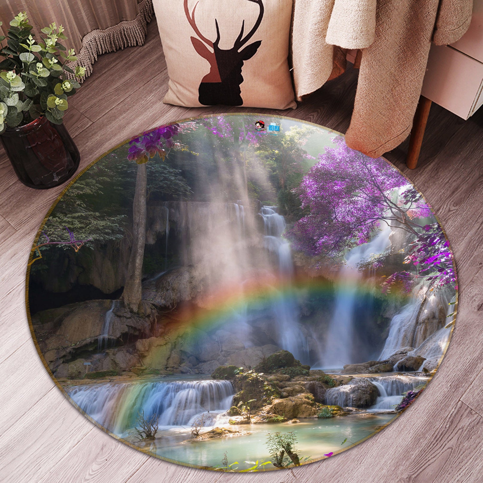 3D Mountain Stone Rainbow 69055 Round Non Slip Rug Mat