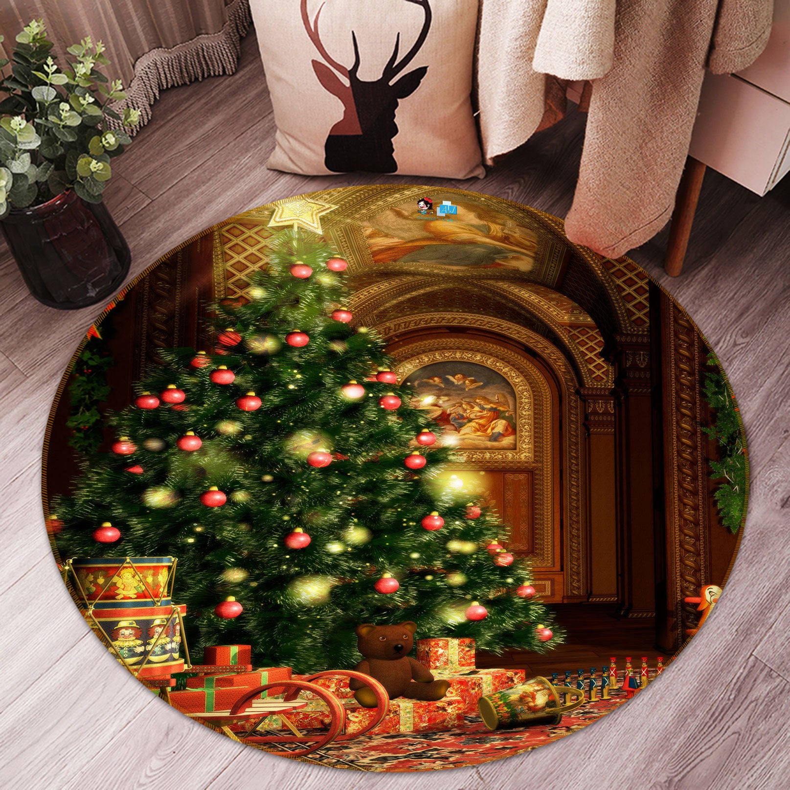 3D Christmas Tree 72257 Round Non Slip Rug Mat
