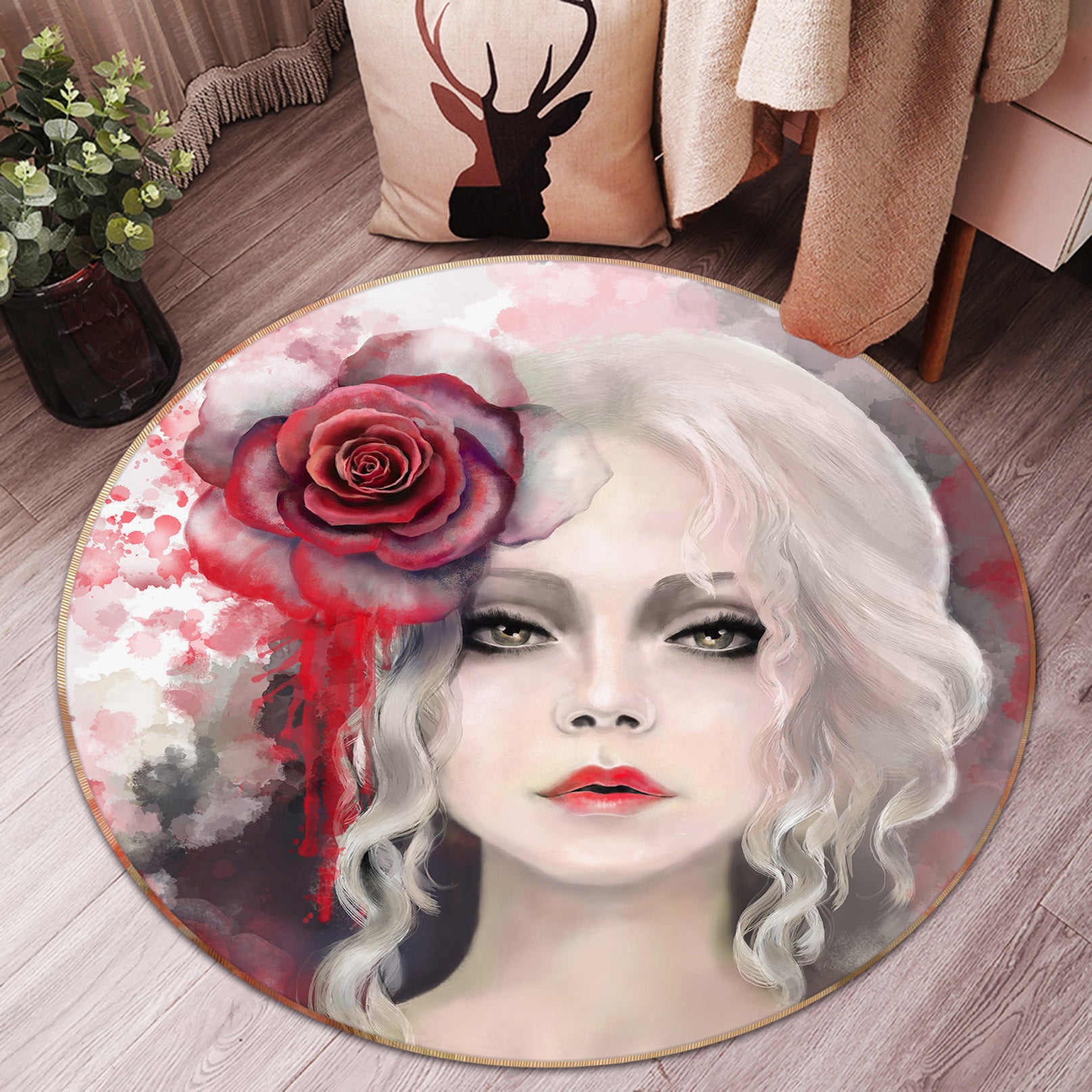 3D Female Flowers 37011 Round Non Slip Rug Mat