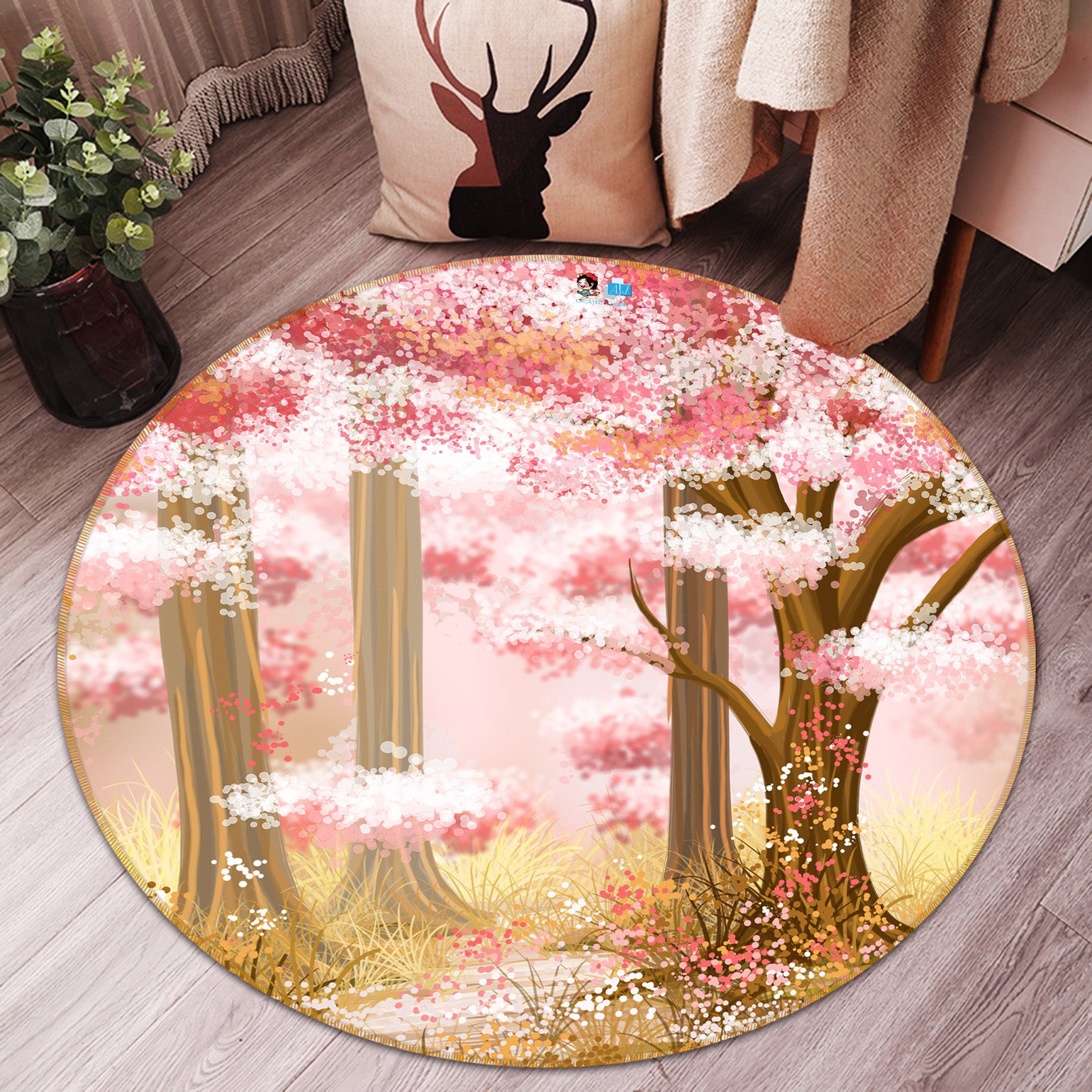 3D Cherry Tree 81024 Round Non Slip Rug Mat