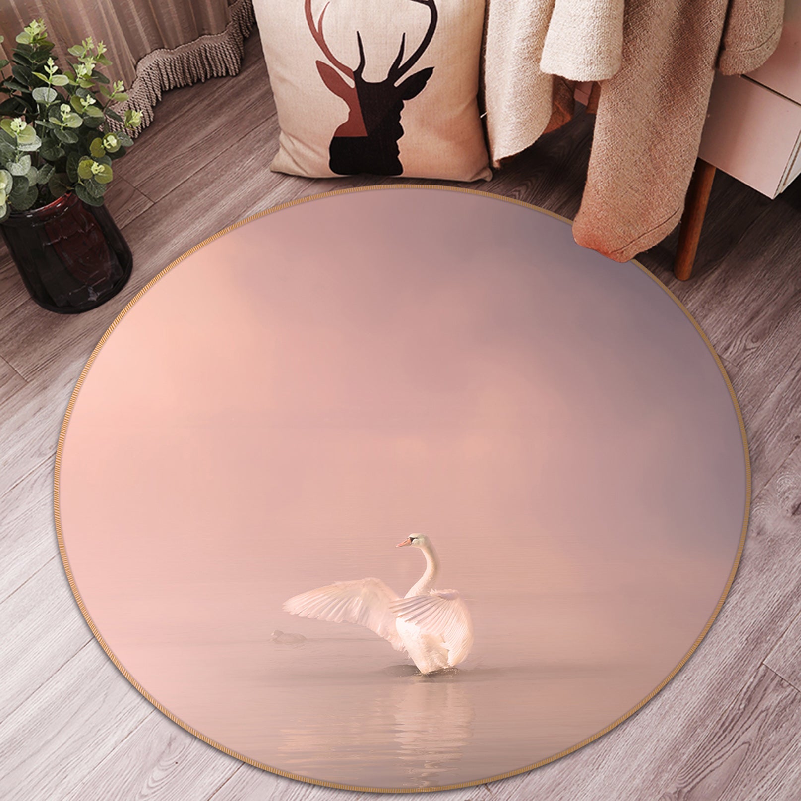 3D Swan 82281 Animal Round Non Slip Rug Mat