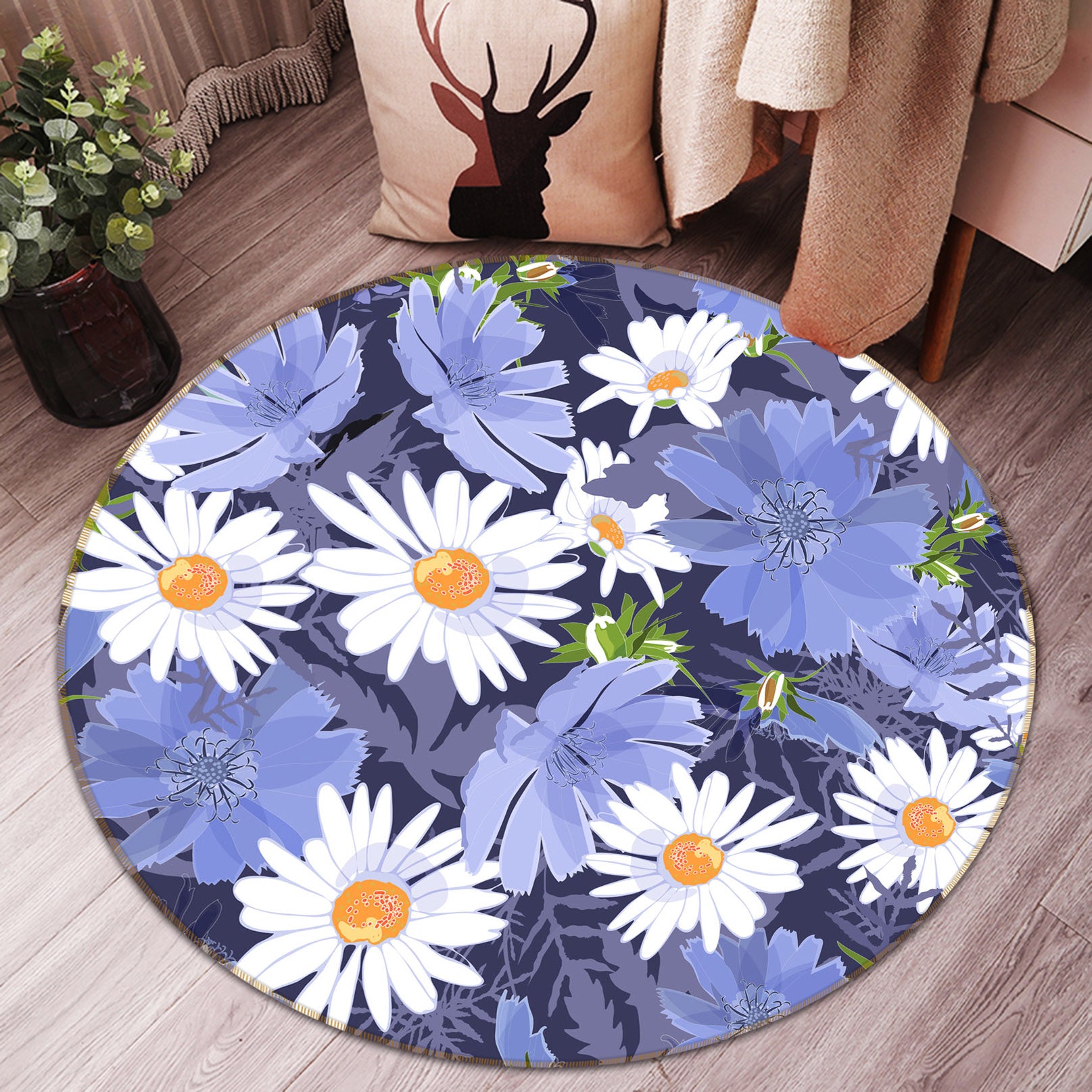 3D Purple Chrysanthemum 71212 Round Non Slip Rug Mat