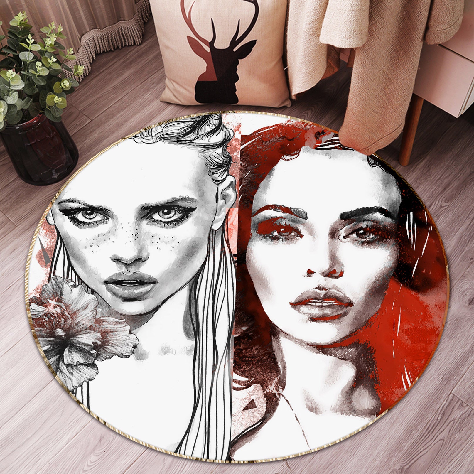 3D Two Beauty 36233 Round Non Slip Rug Mat