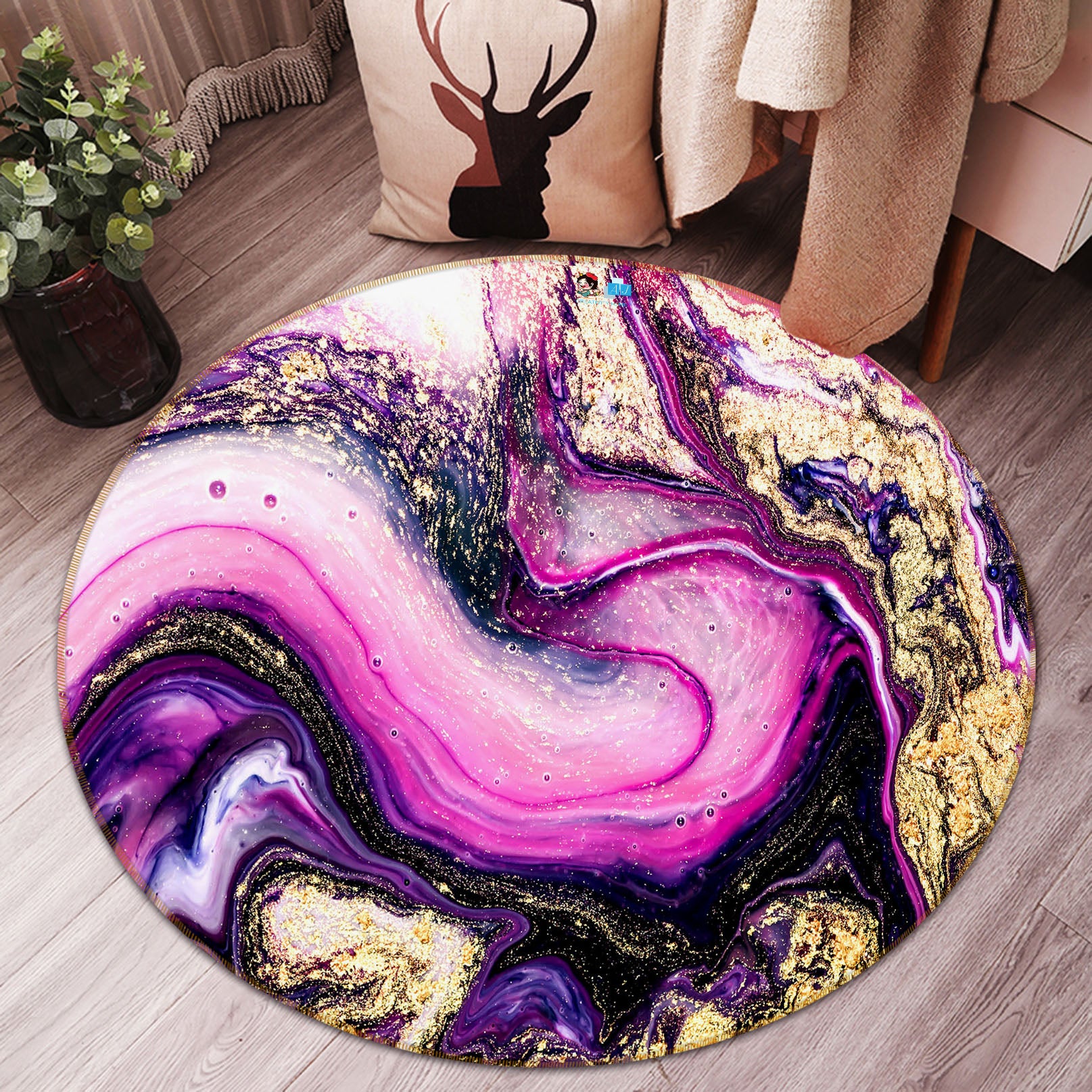 3D Purple Pattern 71131 Round Non Slip Rug Mat