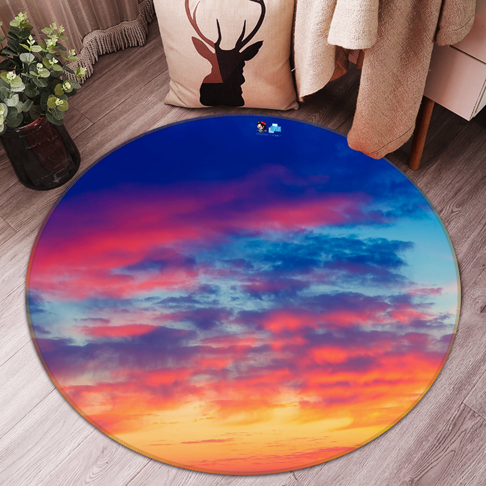 3D Clouds 75097 Round Non Slip Rug Mat