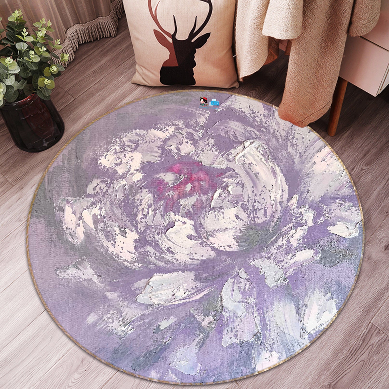 3D White Pattern 3886 Skromova Marina Rug Round Non Slip Rug Mat